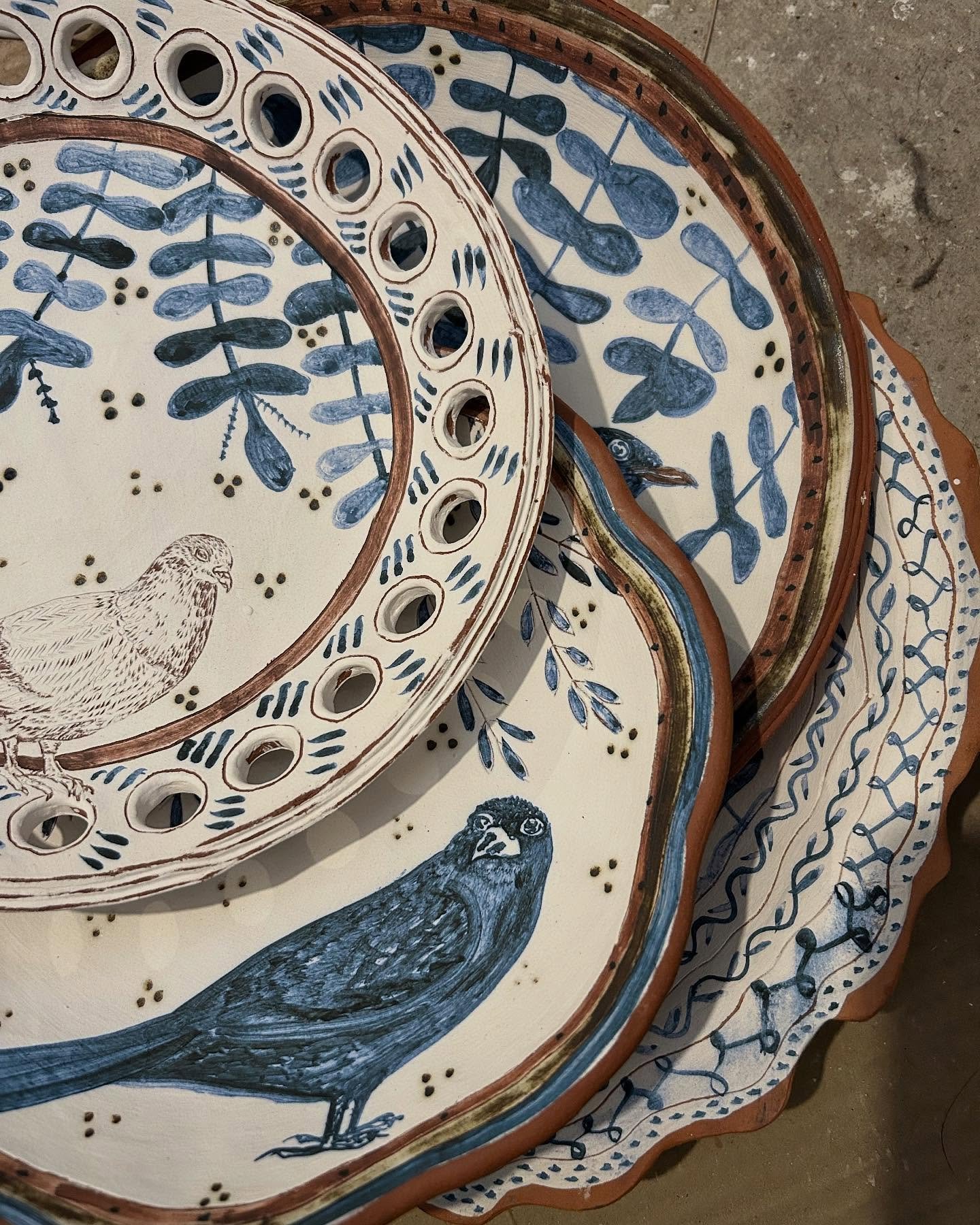 Bisqueware piling up and now ready for dunking in the transparent glaze. I love the oxides at this stage. #bisque #wip #illustratedceramics #inspiredbynature #inspiredbybirds #handmade #bowl #sgraffito #slipware #slipwarepottery #madeinpembrokeshire