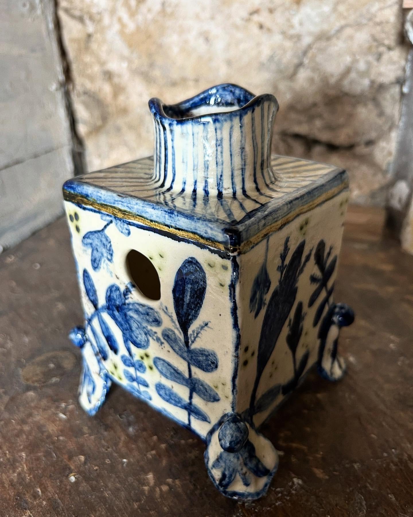 Very happy with this flower brick result. The cobalt is singing under that transparent glaze. #flowerbrick #handmade #inspiredbynature #vase #slipware #handpainted #madeinpembrokeshire #madeinwales #adriftpottery