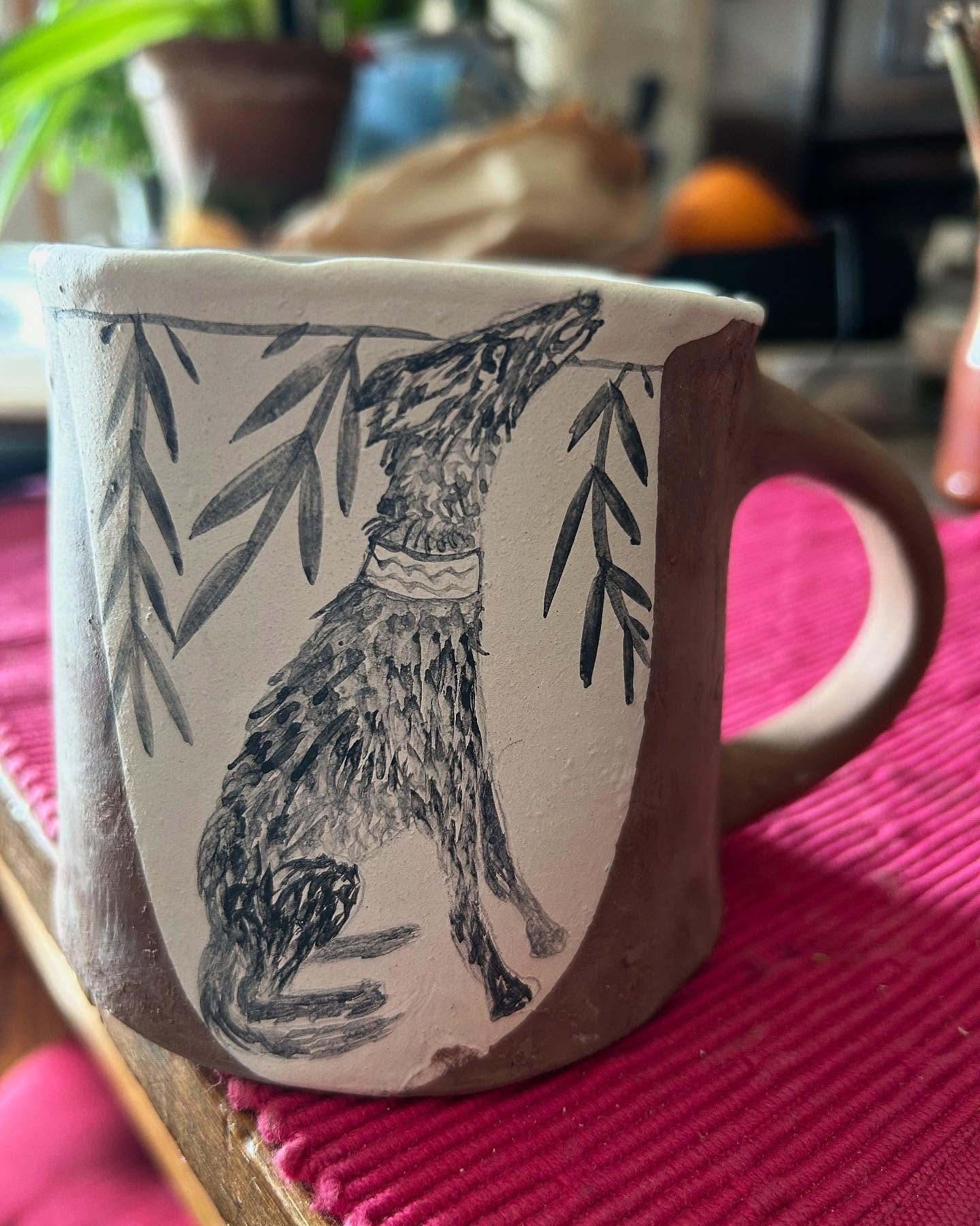 Good boy on this mug… I managed to lose only one mug from the batch I made the other day … but still time to go wrong… the fragility of ceramics… keeps us on the edge and always humble. #mug #slipware #illustratedceramics