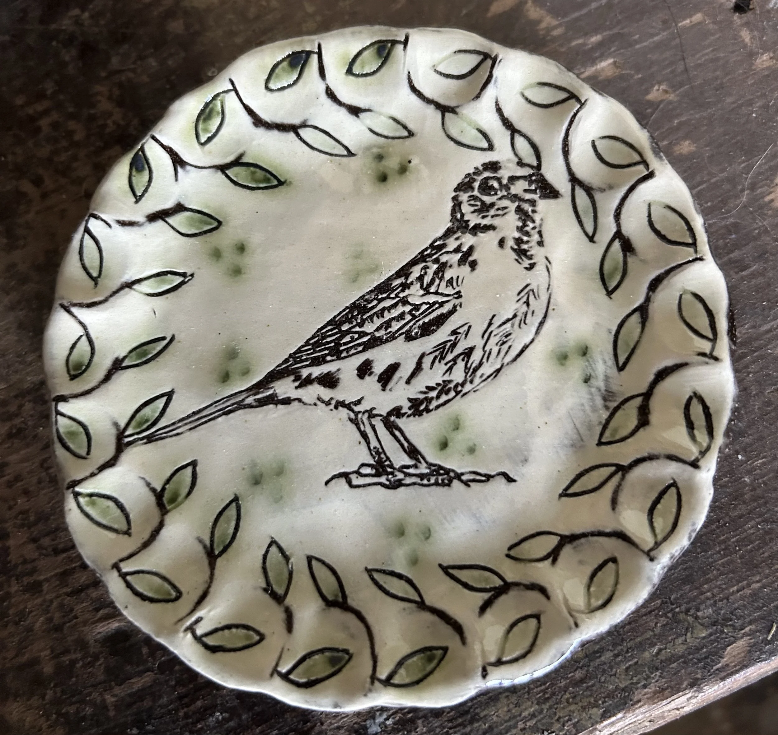 Small Plate With Sparrow