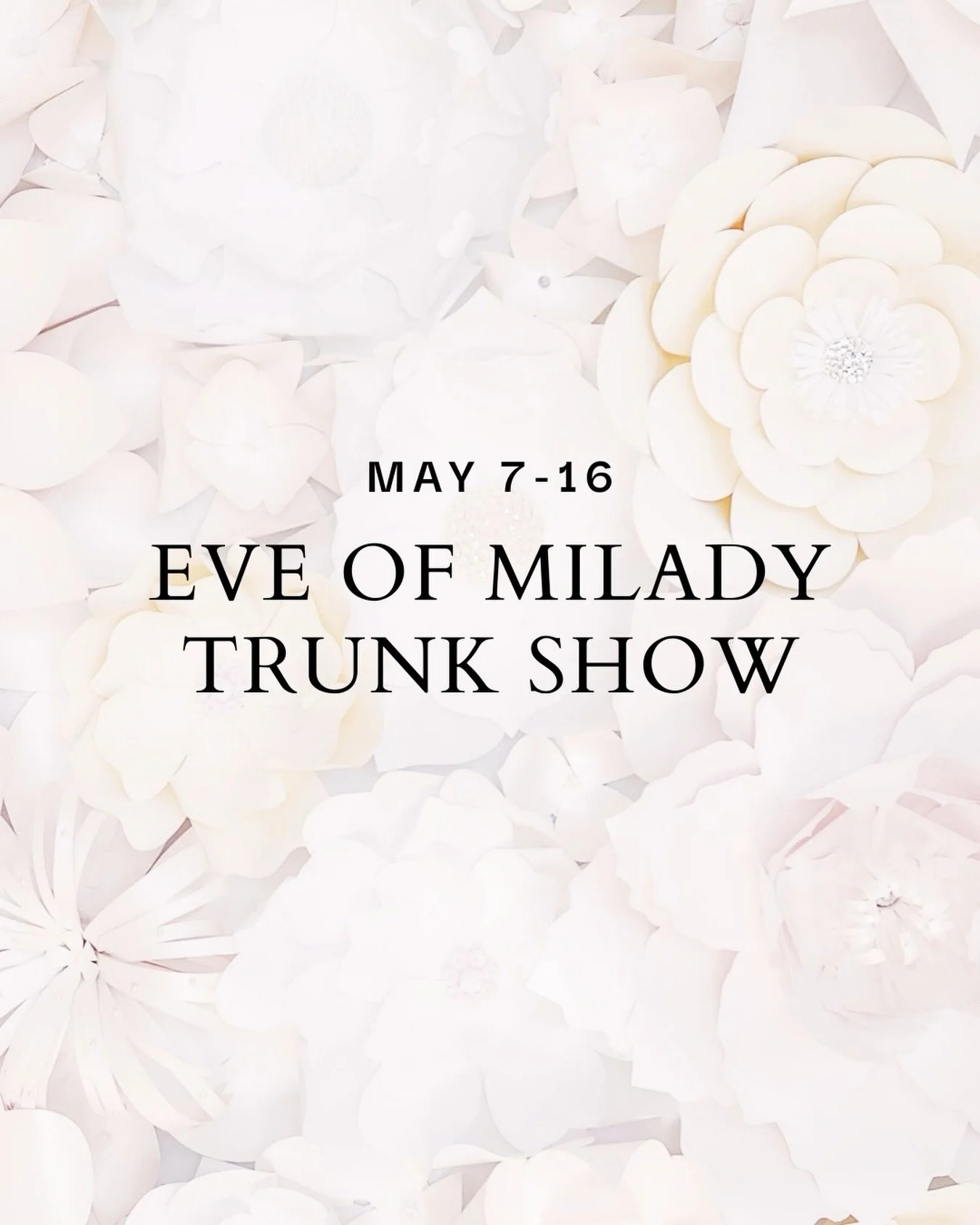 Our Spring Eve of Milady Trunk Show is approaching! 
📆Thursday, May 7 - Saturday, May 16
By appointment 
Call or visit our website to book an appointment ❤️ 
&bull;
&bull;
&bull;
#eveofmilady #eveofmiladybride #eveofmiladytrunkshow #pierasbridal #mi