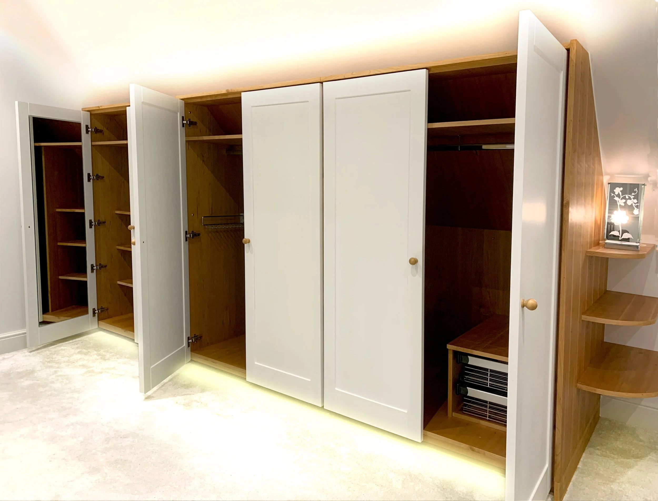 Attic Room Wardrobe in Cherry Veneer and Hand Painted MDF