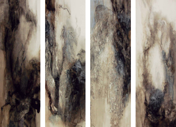 ephemera, 2010 Japanese pigments on Japanese paper, mounted on 4 individual panels 145.5 x 45.5cm (each)
