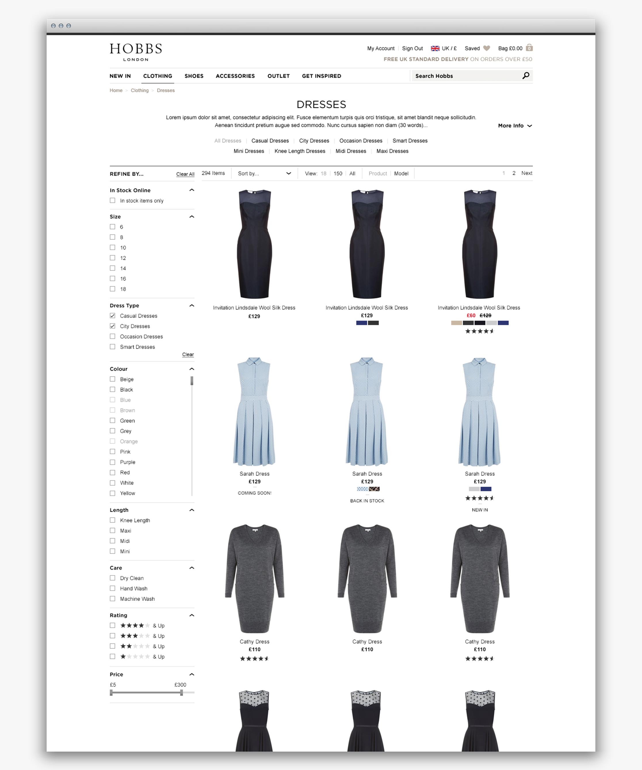 Product listing page (Desktop only)