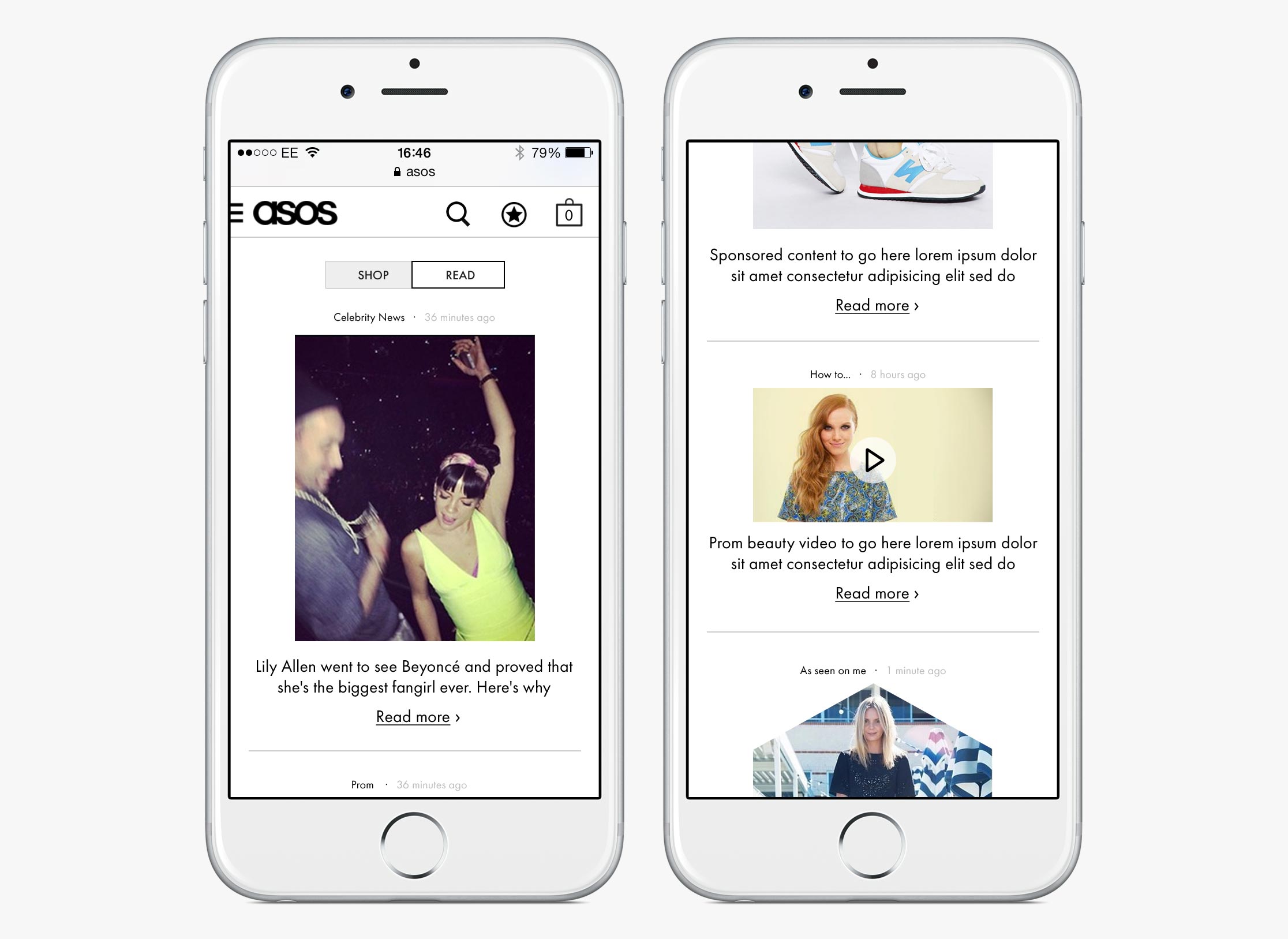 ASOS Womenswear homepage with editorial content (mobile)