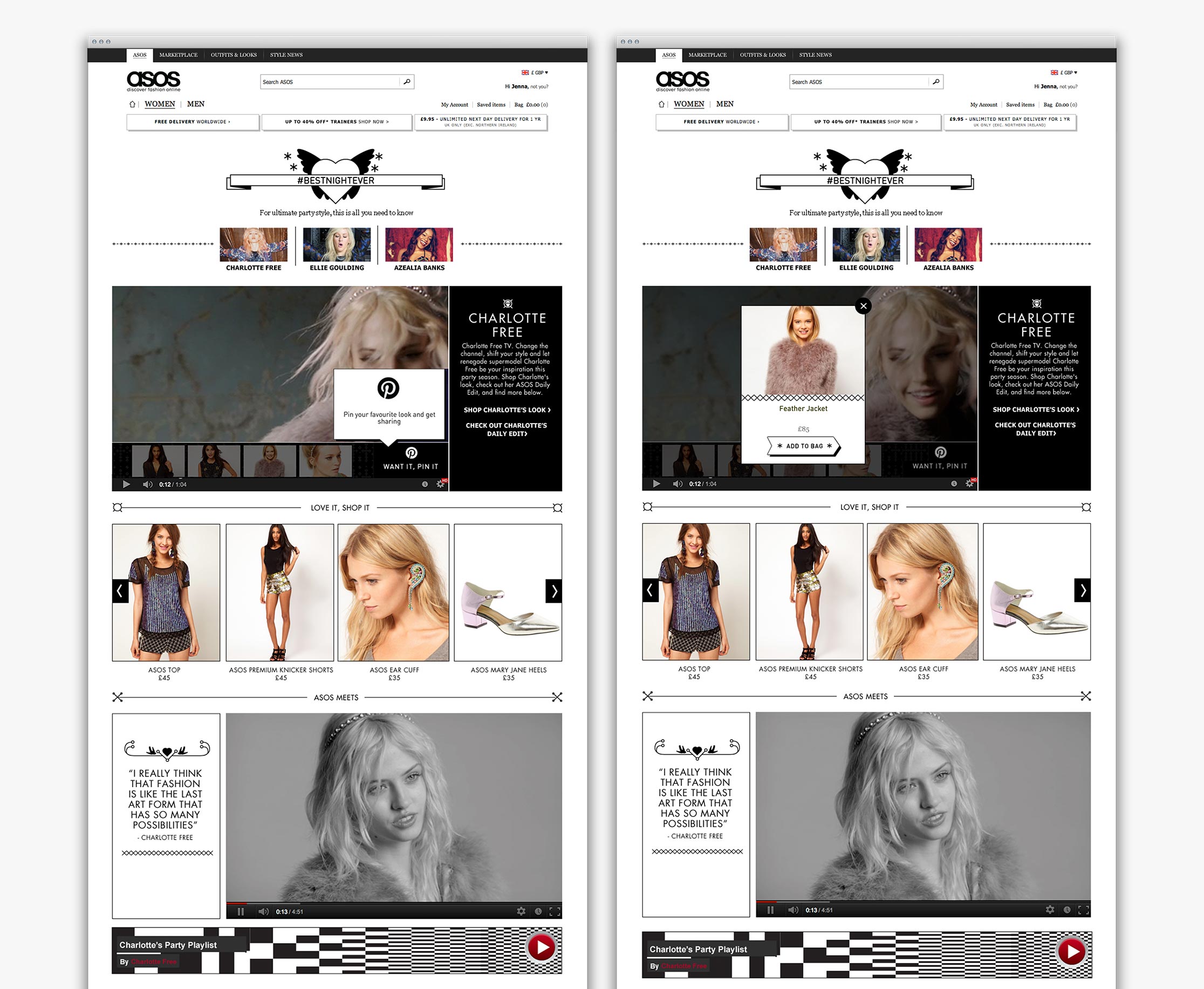 ASOS Womenswear #BestNightEver inspirational content hub with shopable videos