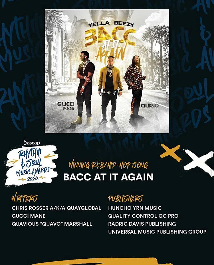 Quay Global Wins Big at the ASCAP Awards for "Bacc At It Again" By Yella Beezy