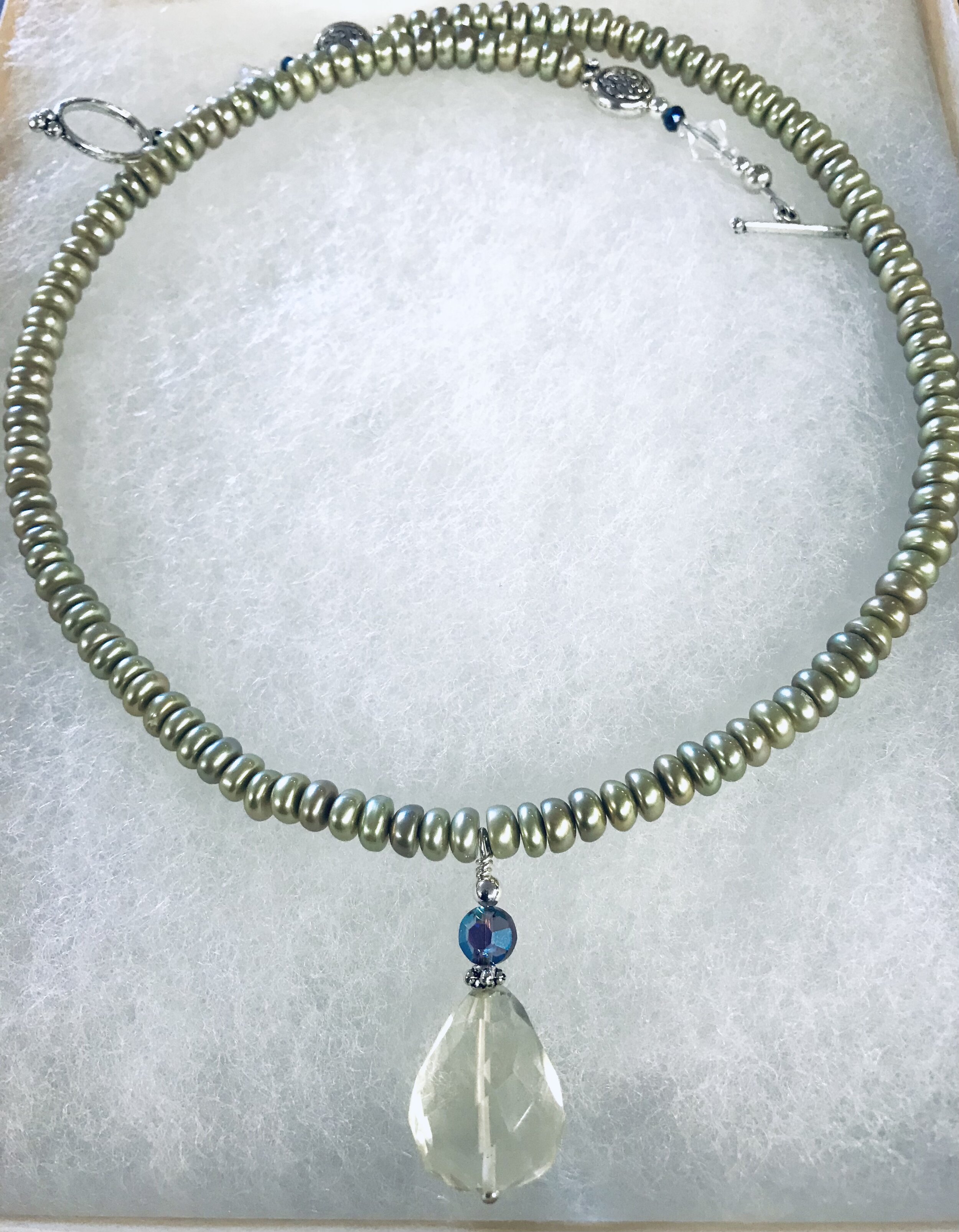  Freshwater pearl (dyed) with lemon quartz pendant.    $39.99    