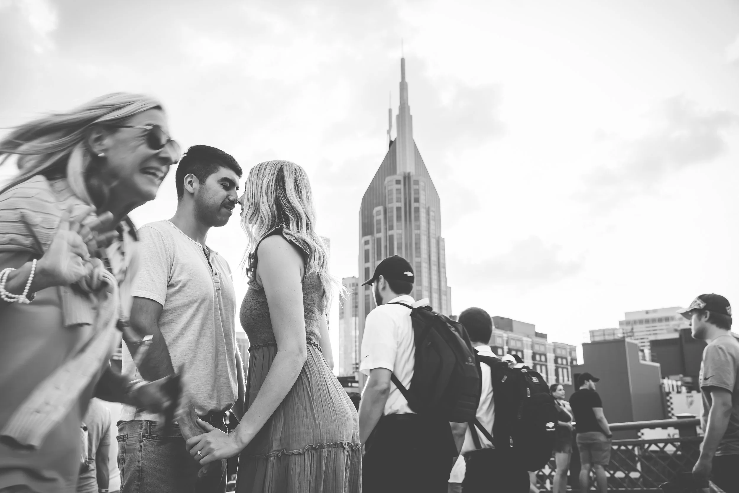 Omaha Engagement Photographer | Black and White | Downtown Omaha | Candid
