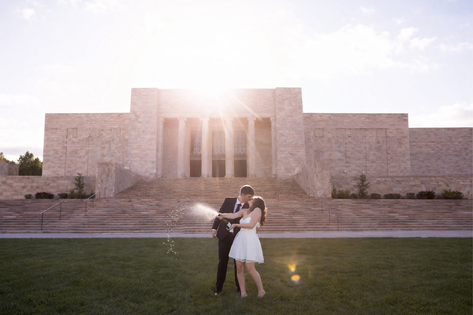 Omaha Engagement Photographer | Champagne Toast | Joslyn Art Museum 