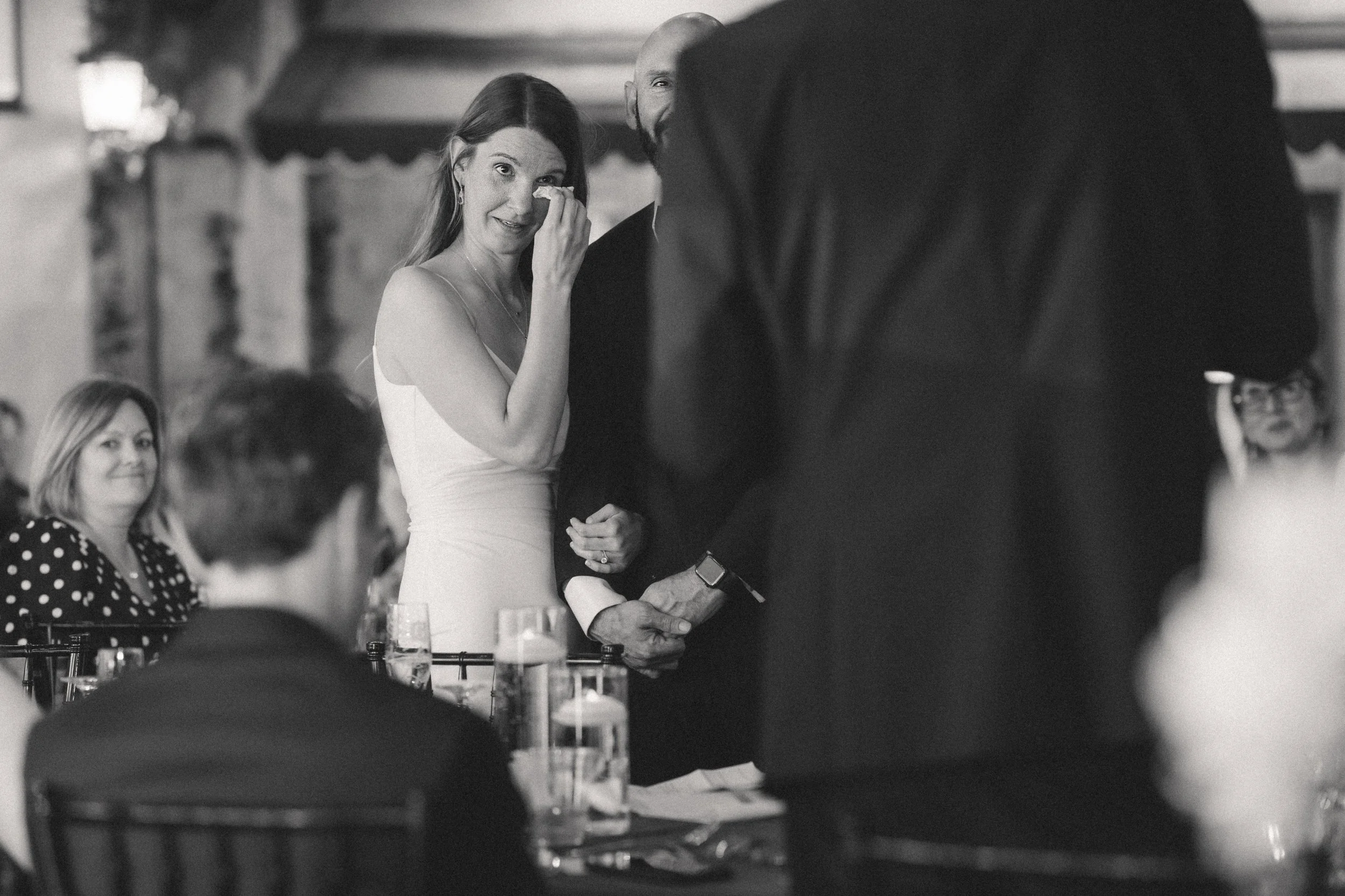 Omaha Wedding Photographer | Emotional Toast | Black and White Film Aesthetic