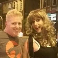 Guest Matthew Horrocks in drag, with Host Eustace Allen.