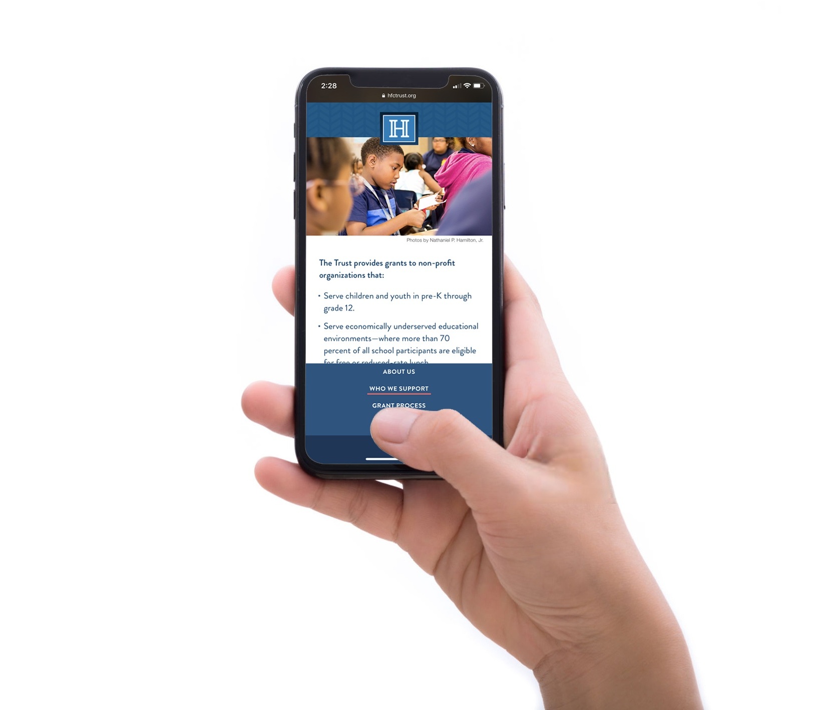 A bottom-loaded menu makes navigation easier on mobile devices.
