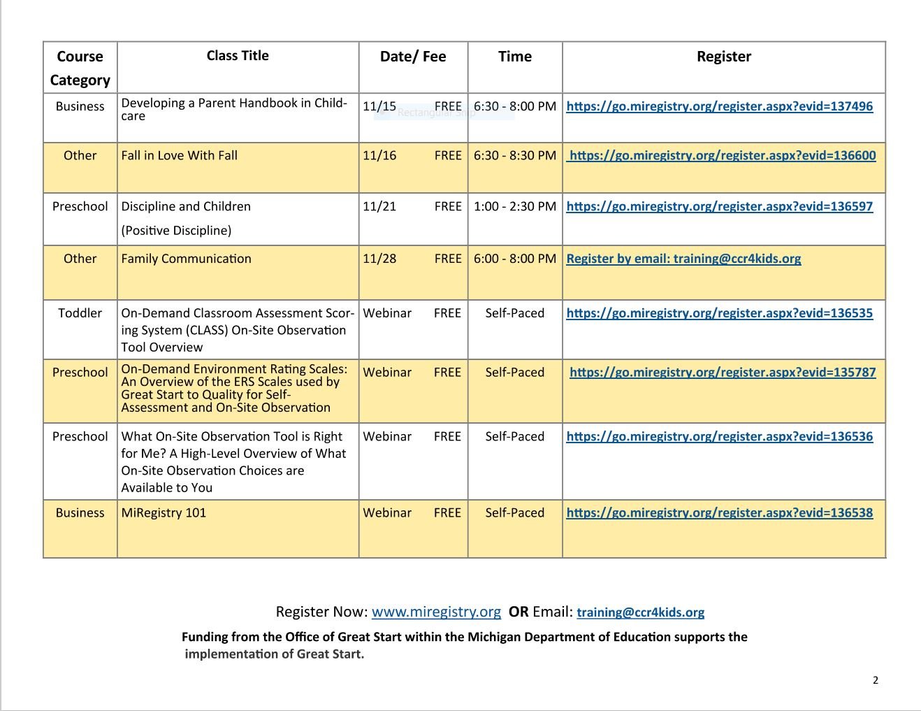 Training Calendars — Southwest Child Care Resources