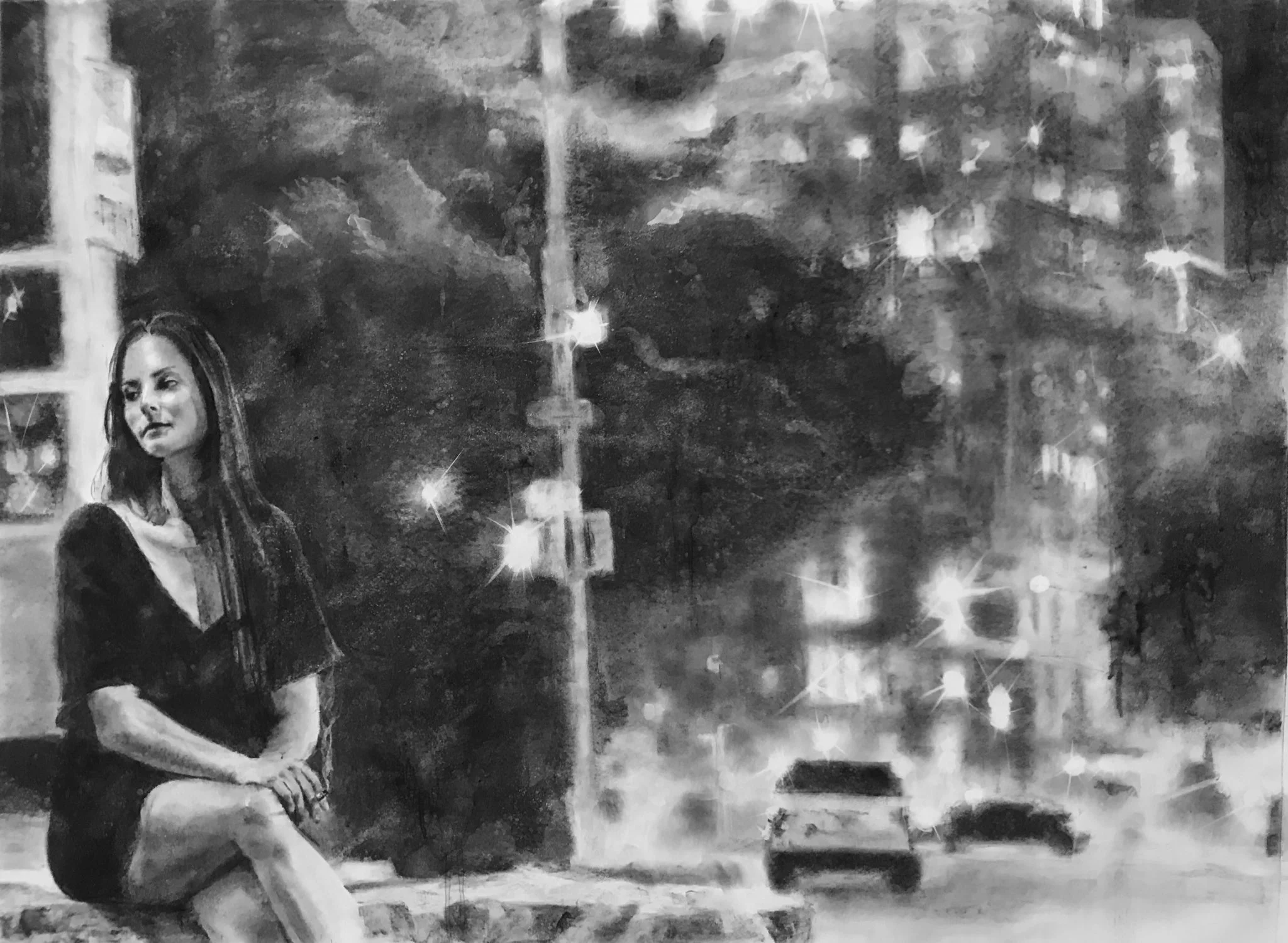Distant - 36 x 48 inches - Charcoal on Paper - 7/2018