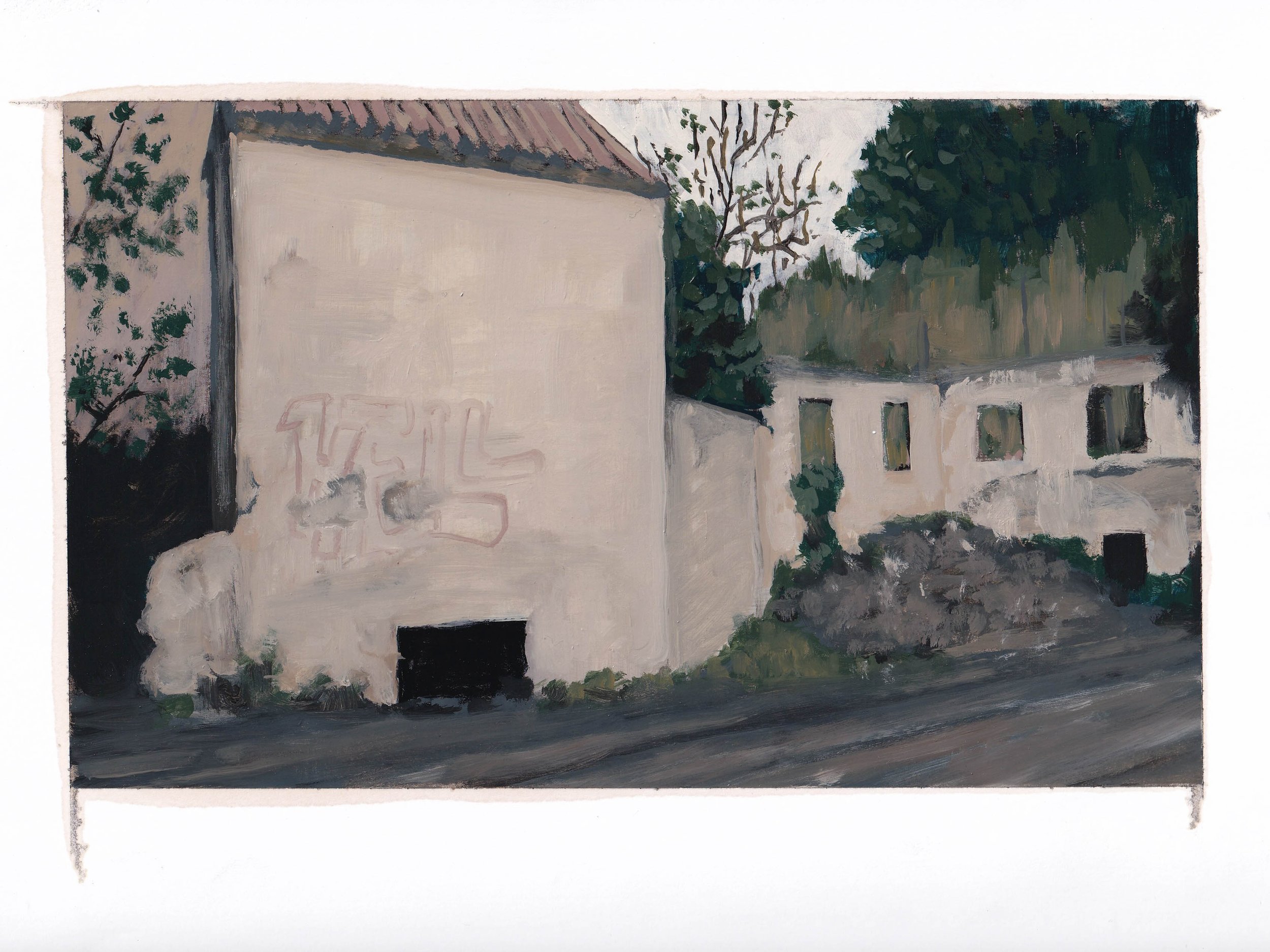  ruins outside of granada - 9” x 12” - 2022 - charcoal, amber shellac, and oil paint on paper 