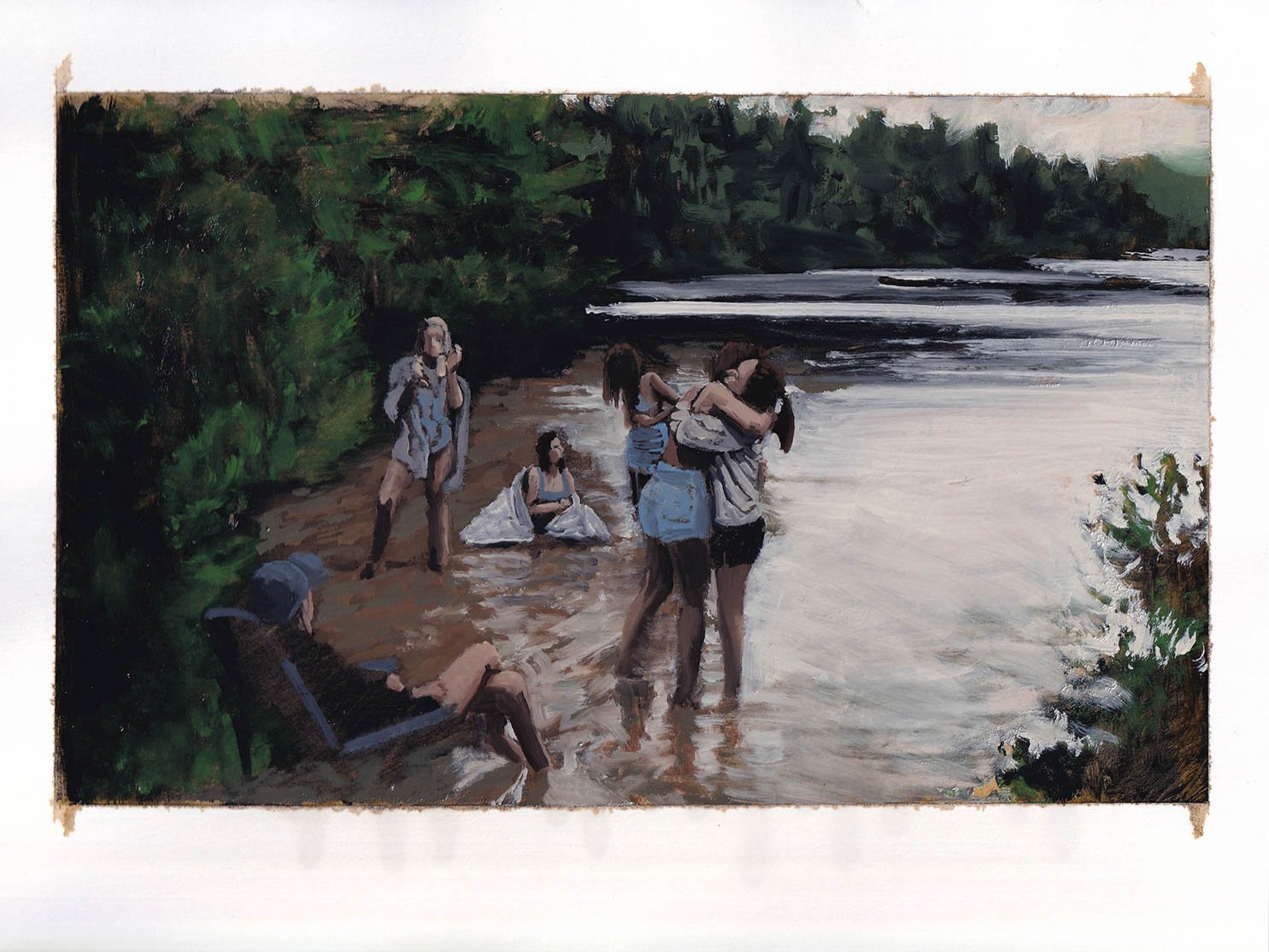  reunion at the pond - 9” x 12” - 2021 - charcoal, amber shellac, and oil paint on paper 