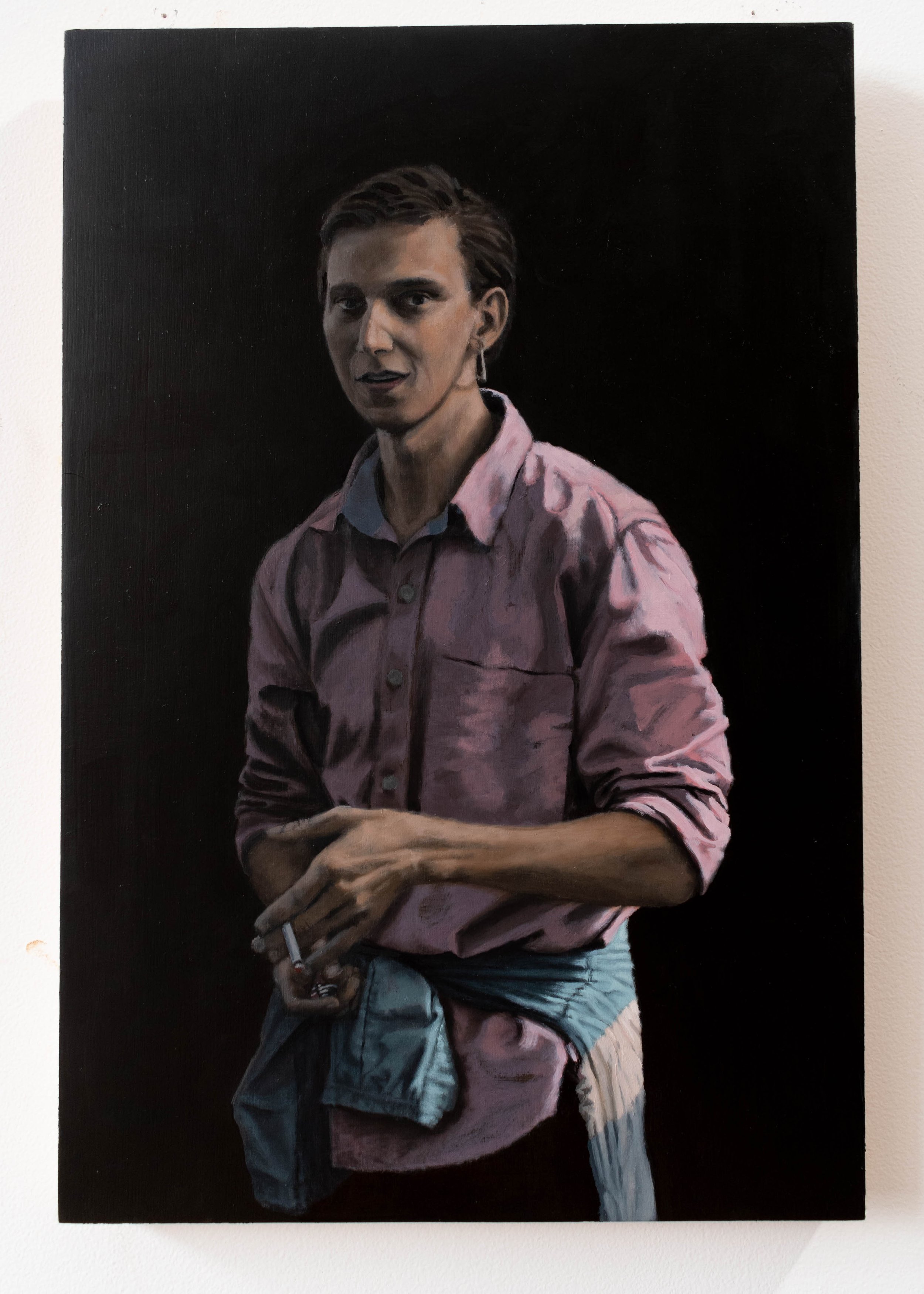  portrait of a young man smoking - 12” x 18” - Oil on Cradled Panel - 2021 