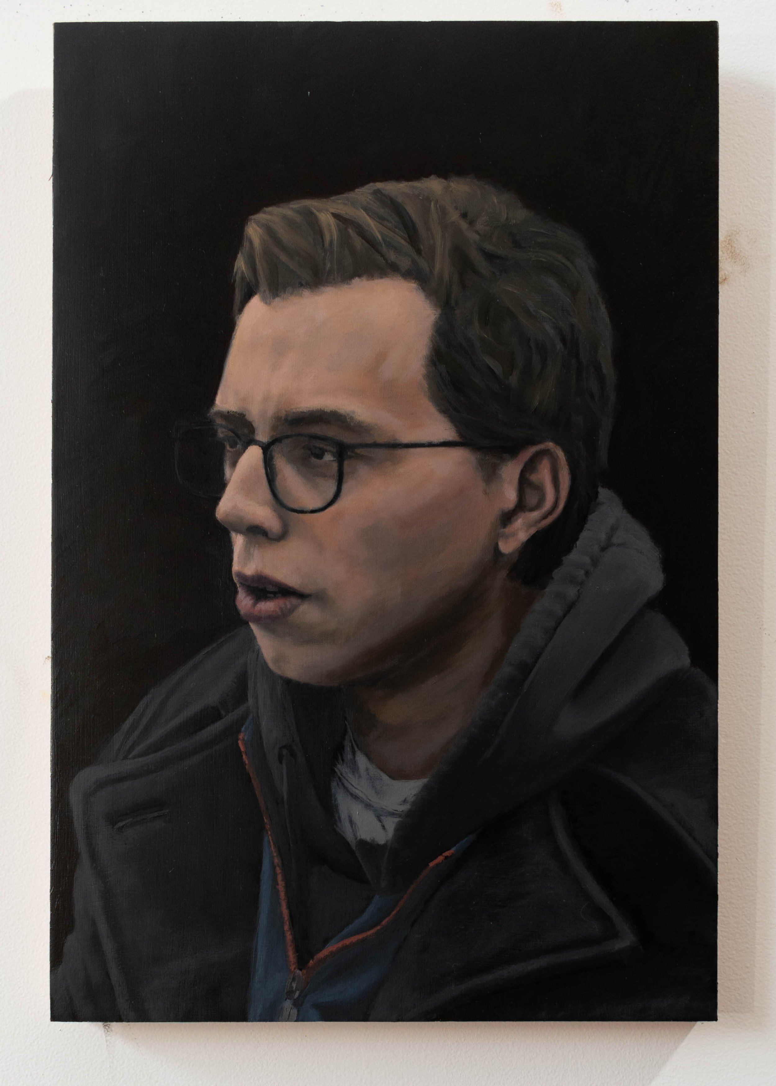  portrait of a young man with glasses - 12” x 18” - Oil on Cradled Panel - 2021 