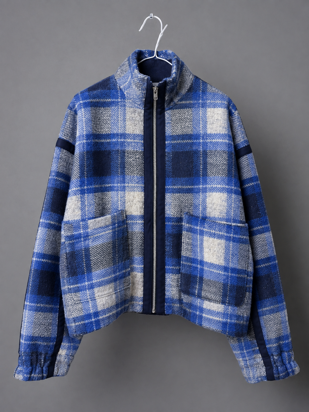 WOOL BOA FLEECE, WOOL 56% POLYESTER 27% NYLON 15% OTHER2%, JACKET, #852-910, NAVY PLAID