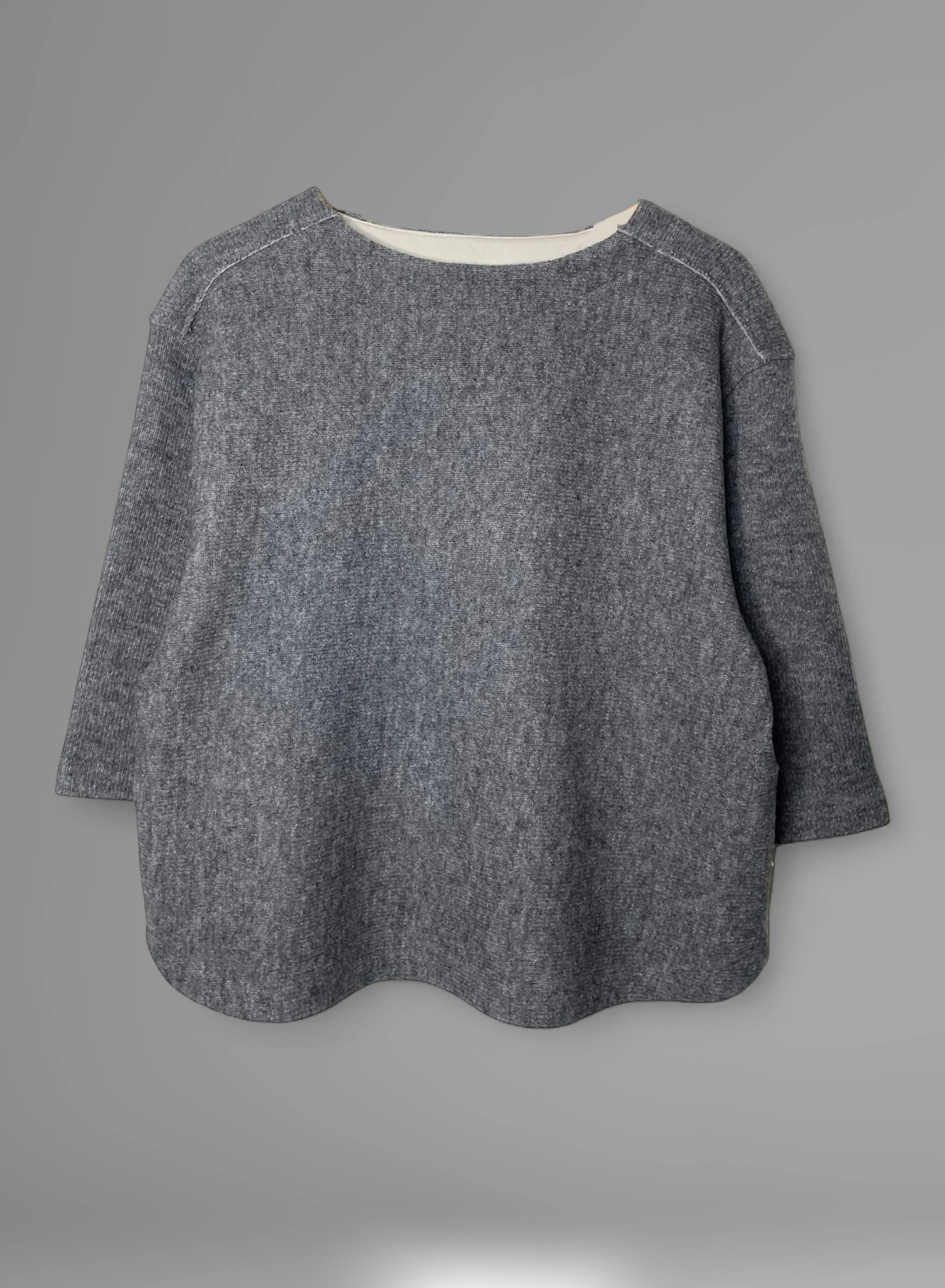Wool DBL Face, Boat Neck Top, #832-836, 41%cotton, 38%wool, 21%nylon, GREY, ONE SIZE