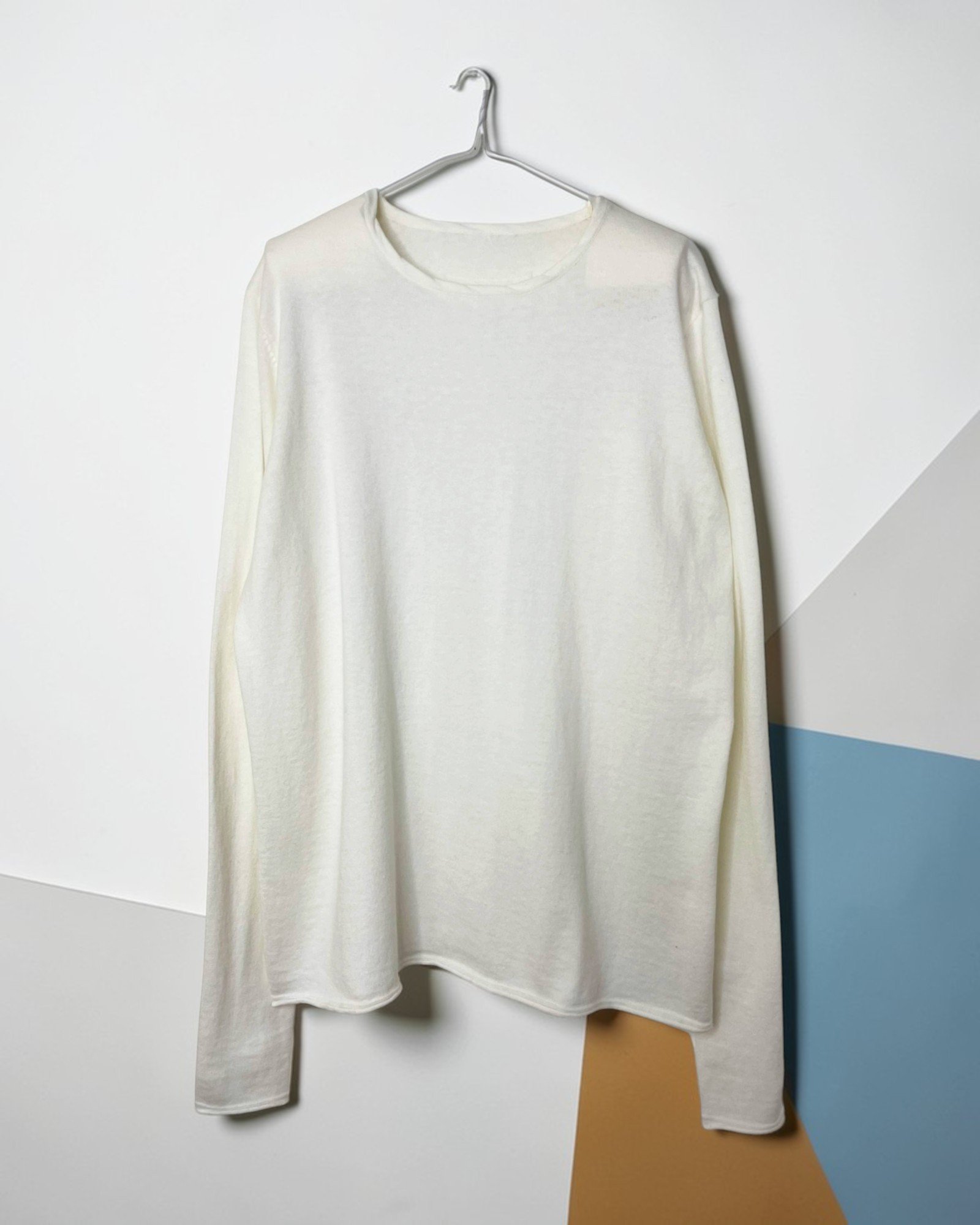 Cotton/Cashmere FINE JZ.KNIT, 95% Cotton 5% Cashmere, L/S CREW, 9511052, WHITE