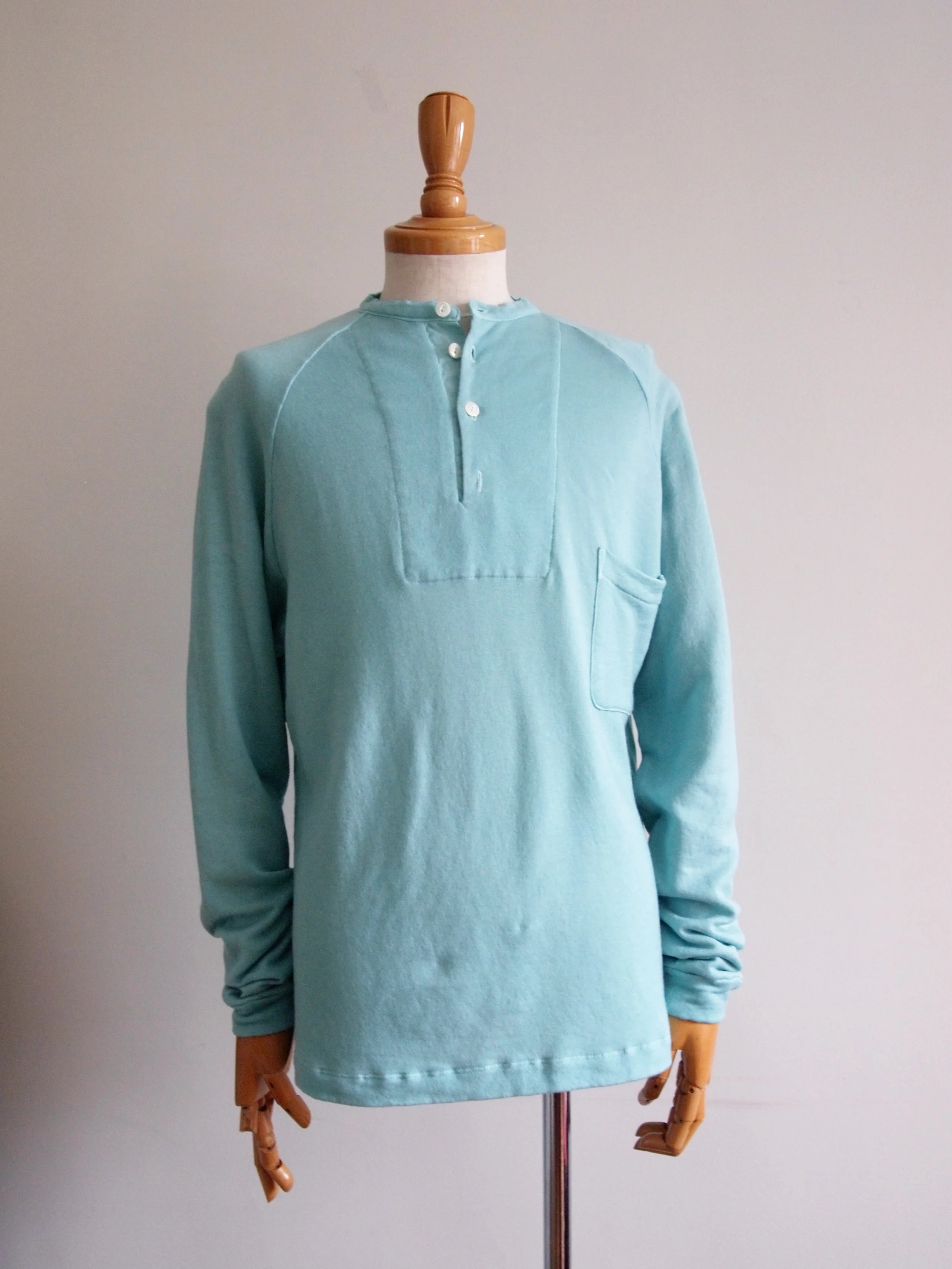  #181756   TENCEL MINI FLEECE&nbsp; &nbsp; LS HENLEY   shown in TURQUOISE  62% COTTON 38% TENCEL 
