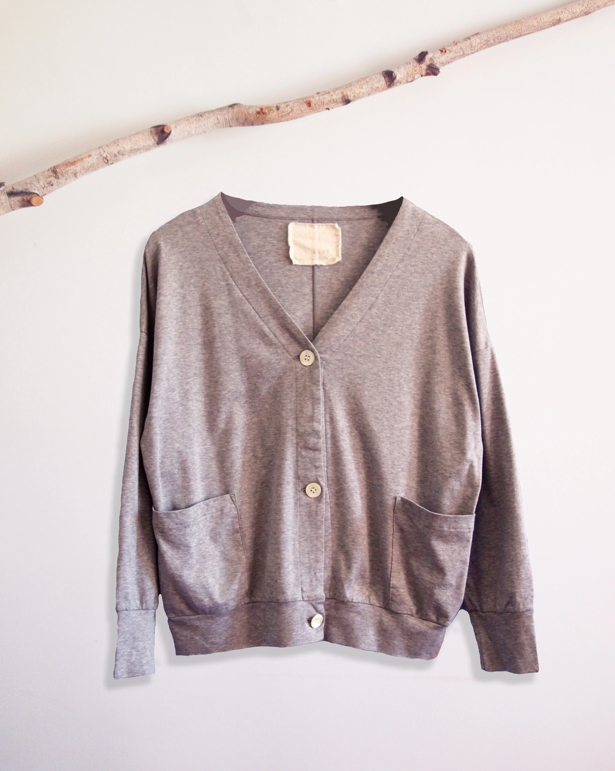 #881-585 FINE SMOOTH LS CARDIGAN shown in GREY 100% COTTON 