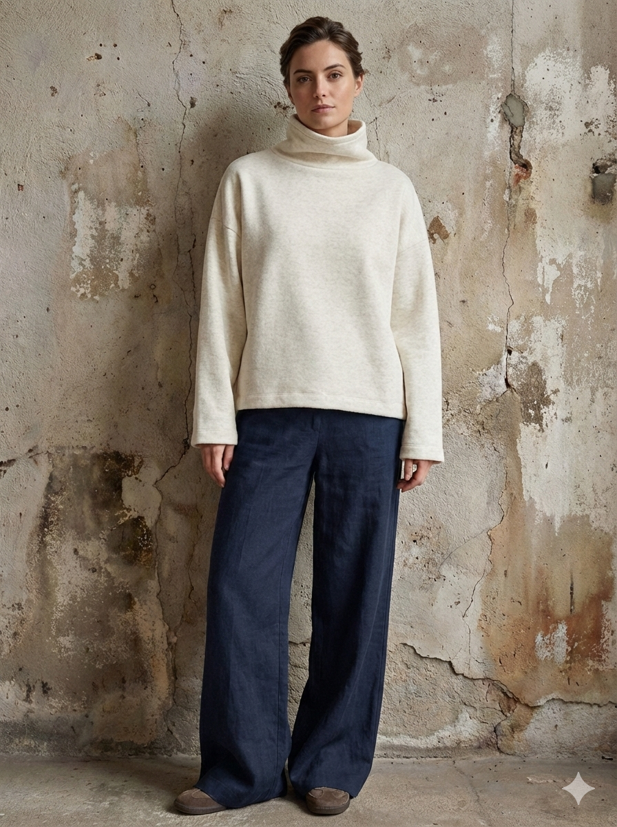 Cotton Tencel Brushed Fleece, LS MOCK NECK PULLOVER, #842-860, OAT, ONE SIZE