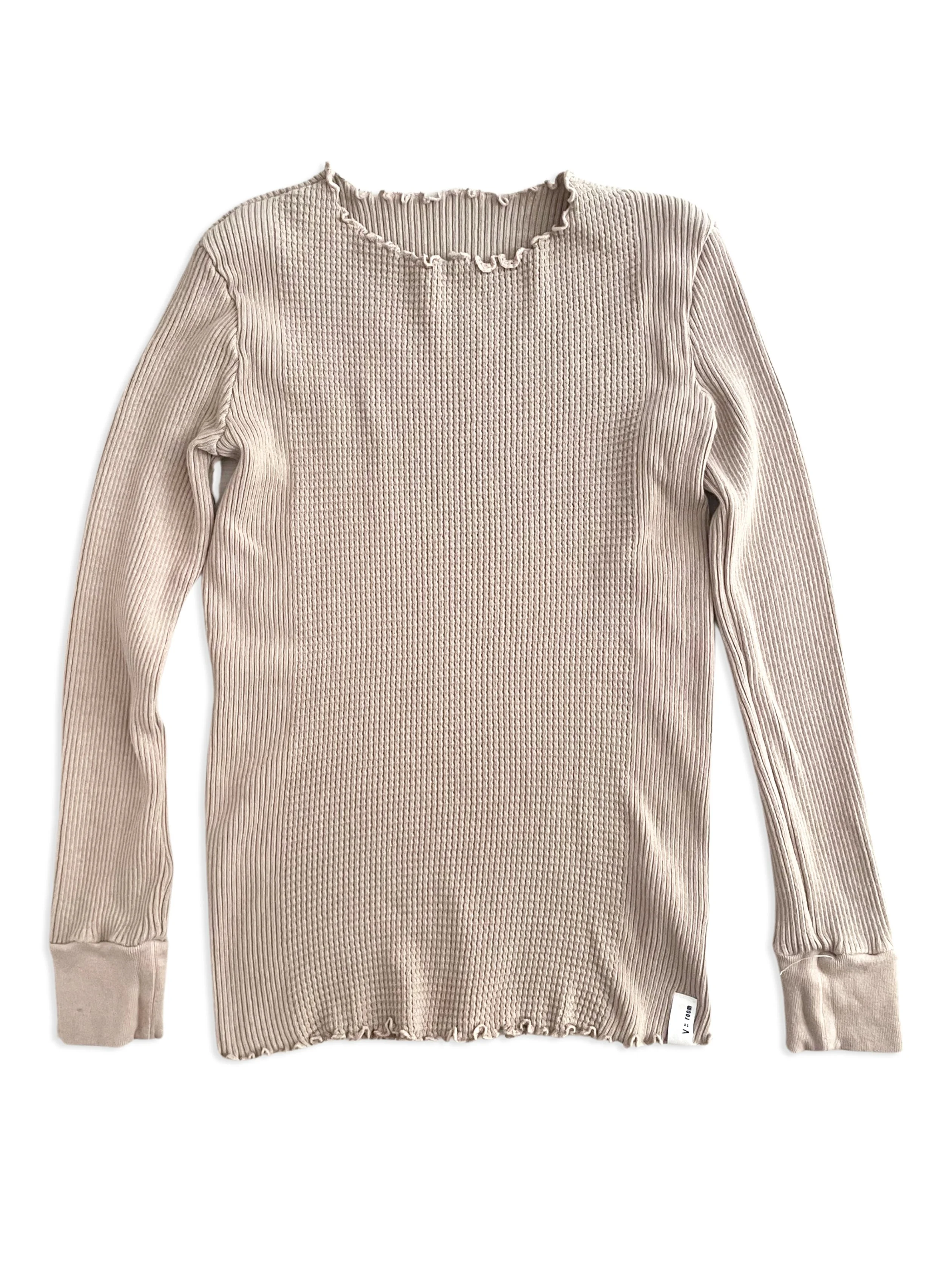 Waffle Rib Combo,  Long Sleeve  Crew Neck Top. #802-748B, Sand Khaki
