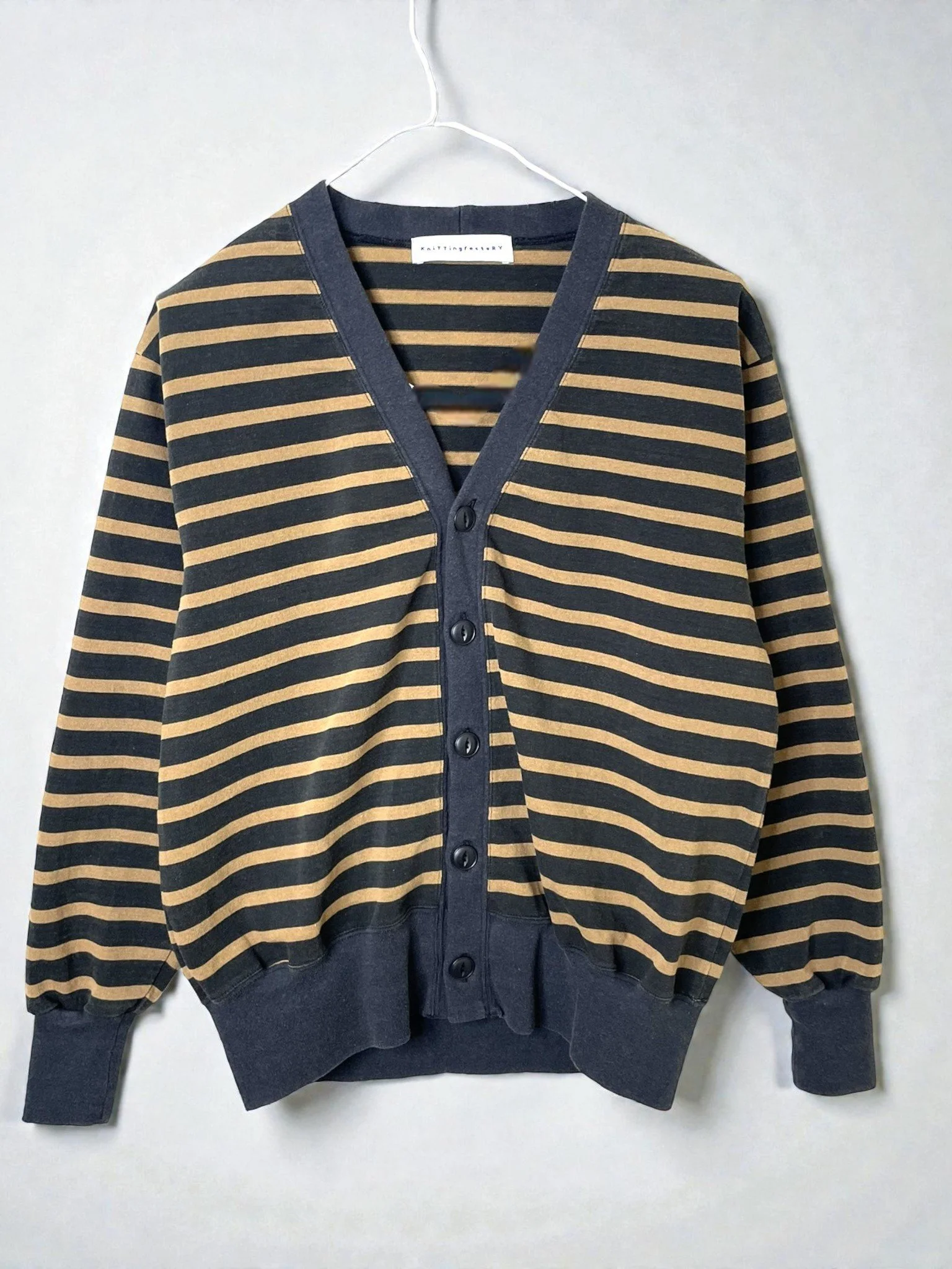 UNISEX, Cotton Heavy Boarder(Ozone Bleached),100% COTTON, V-CARDIGAN, 1620122, BLACK-CHARCOAL