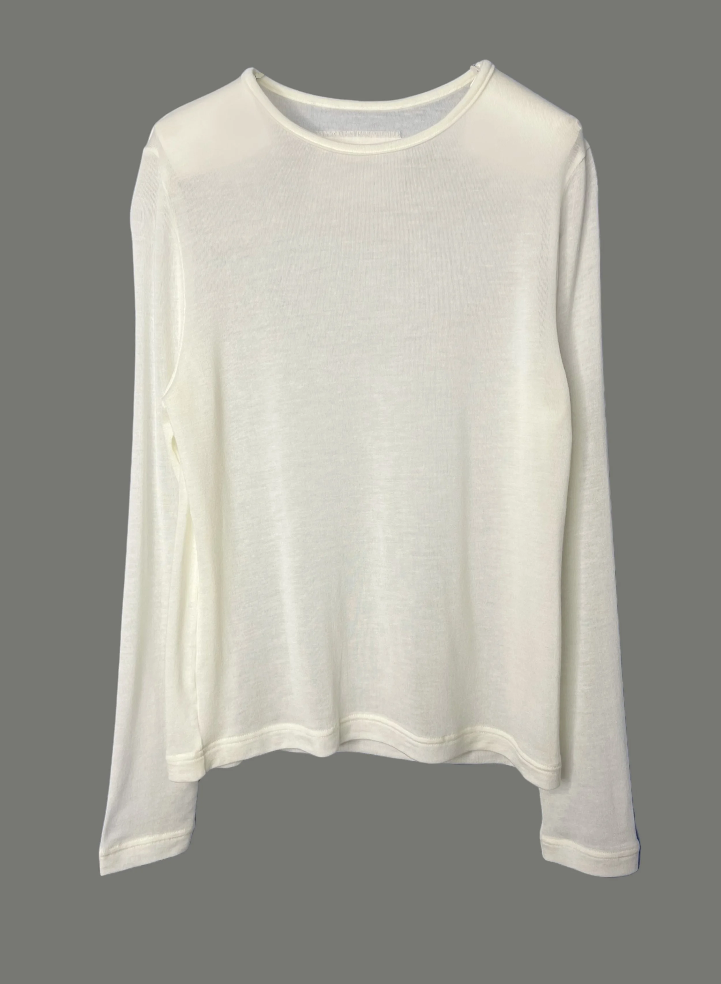 CASHMERE SILK JERSEY, 86%tencel 5%silk 4%cashmere, #842-870, LS CREW, WHITE