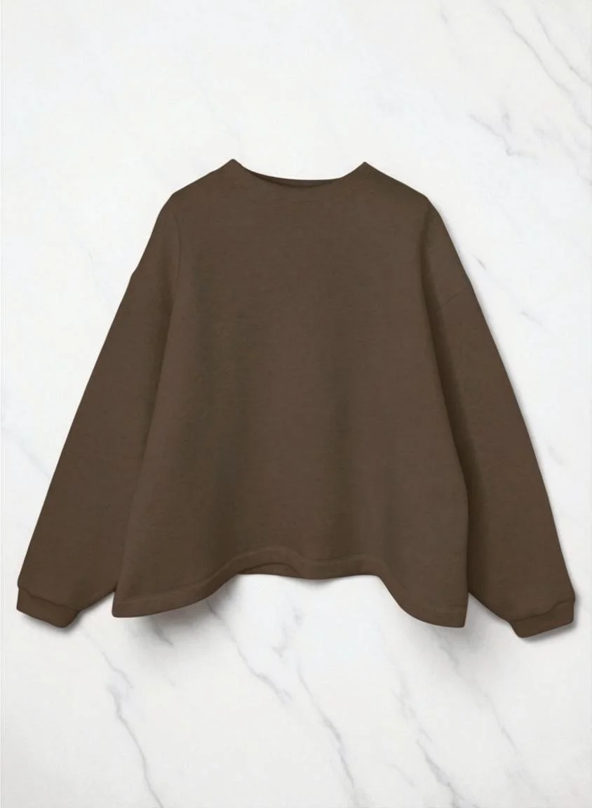 Cotton Tencel Brushed Fleece, #852-900 85%cotton 15%lyocel, OVERSIZED LS  CREW, BROWN