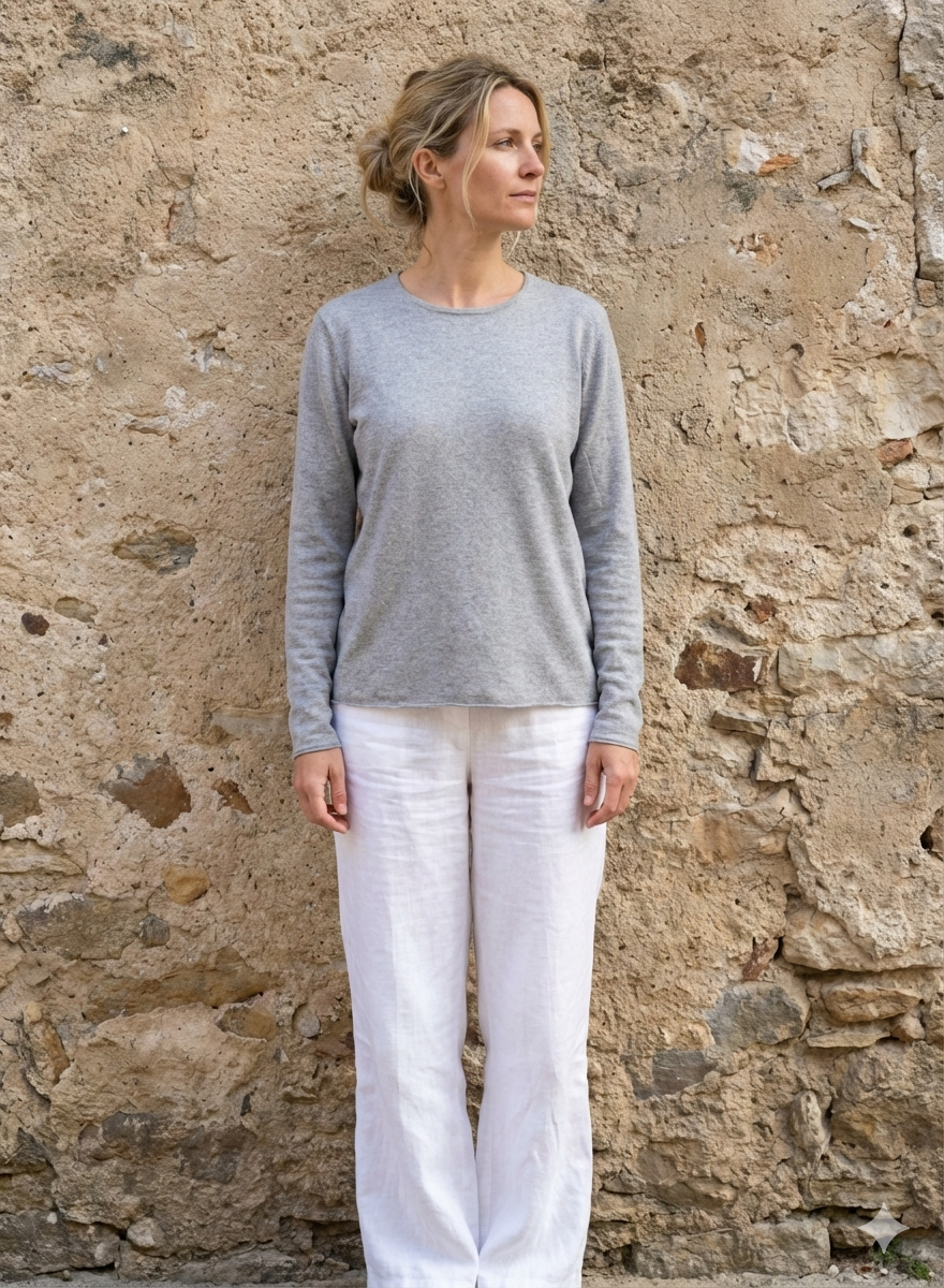 Cotton/Cashmere FINE JZ.KNIT, 95% Cotton 5% Cashmere, L/S CREW, 9511052, HT GREY