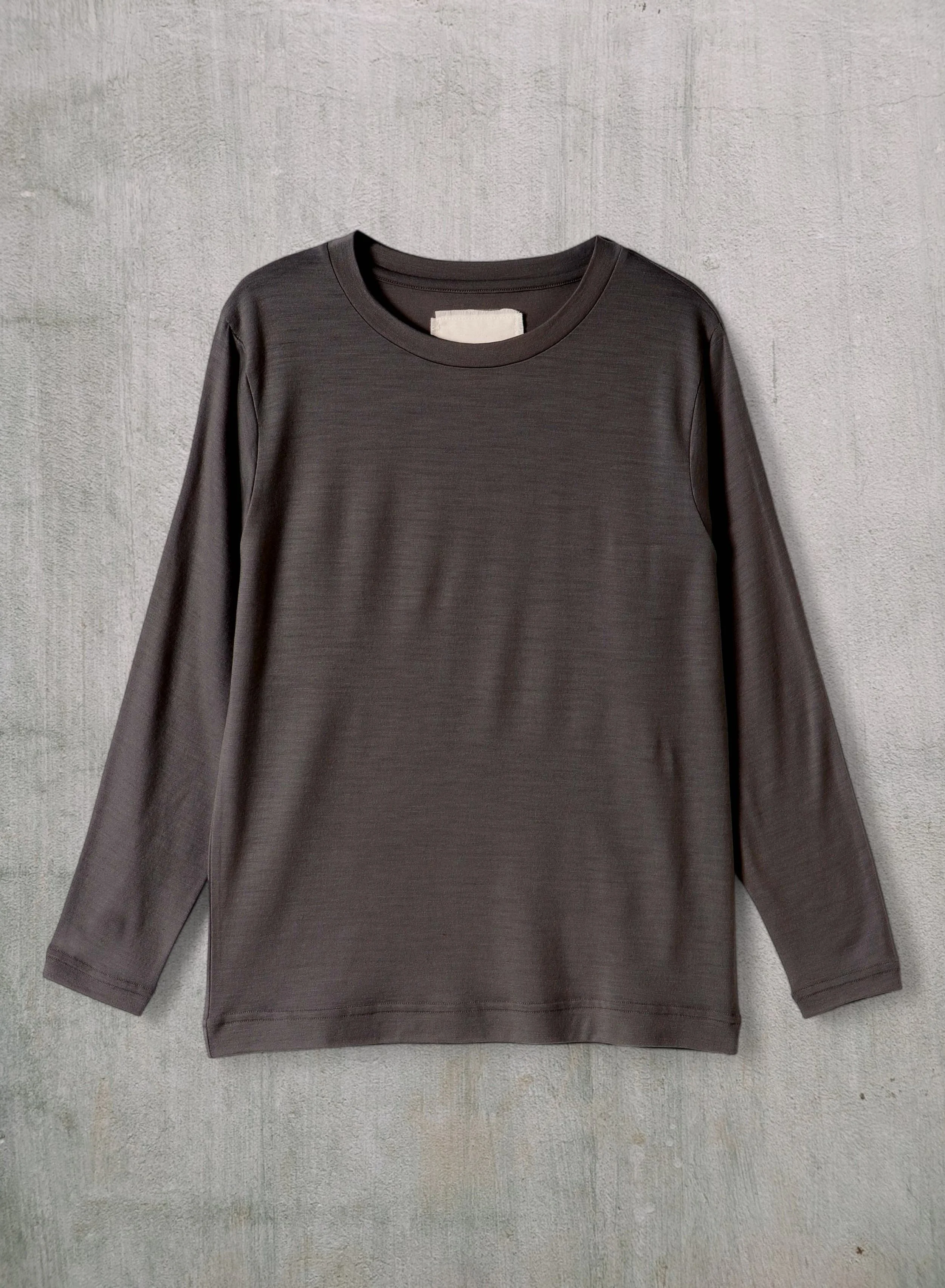Washable Wool Jersey, Set In-Raglan Combo LS Crew Top, #1120004, HT CHARCOAL
