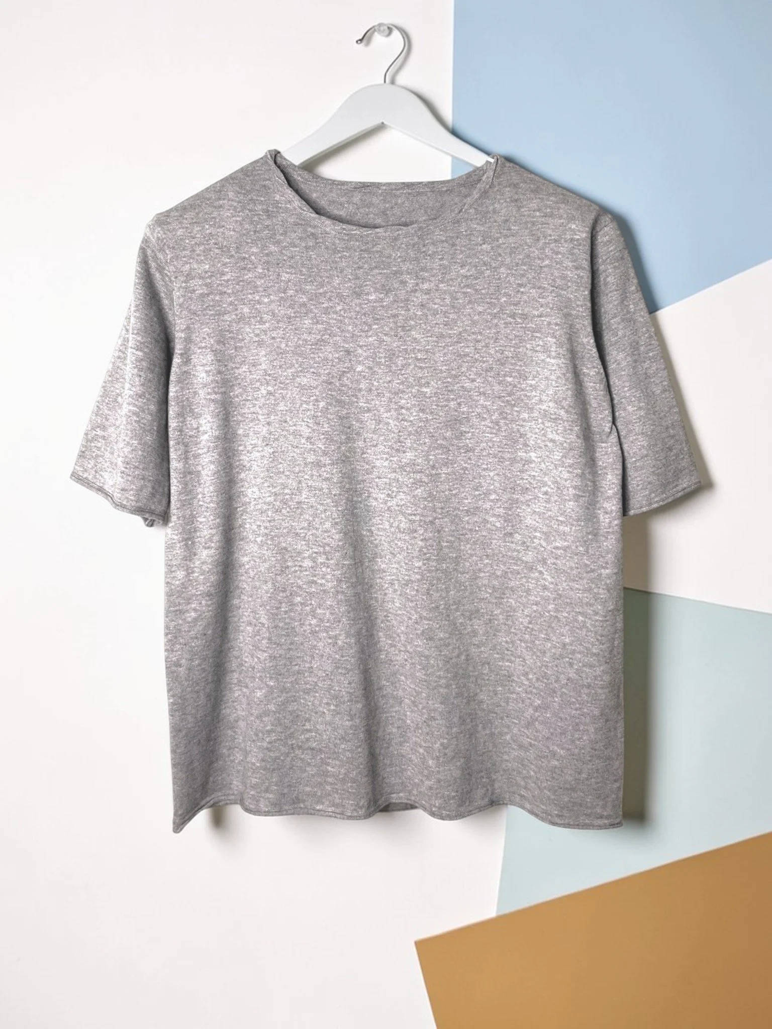 Cotton/Cashmere FINE JZ.KNIT, 95% Cotton  5% Cashmere, S/S CREW, 9511051, HT GREY