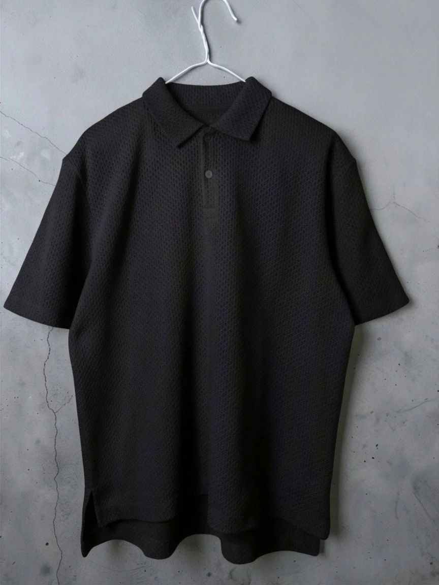 COTTON RUSSEL, LOOSE POLO SHIRTS, 1610097, Cotton 100, BLACK