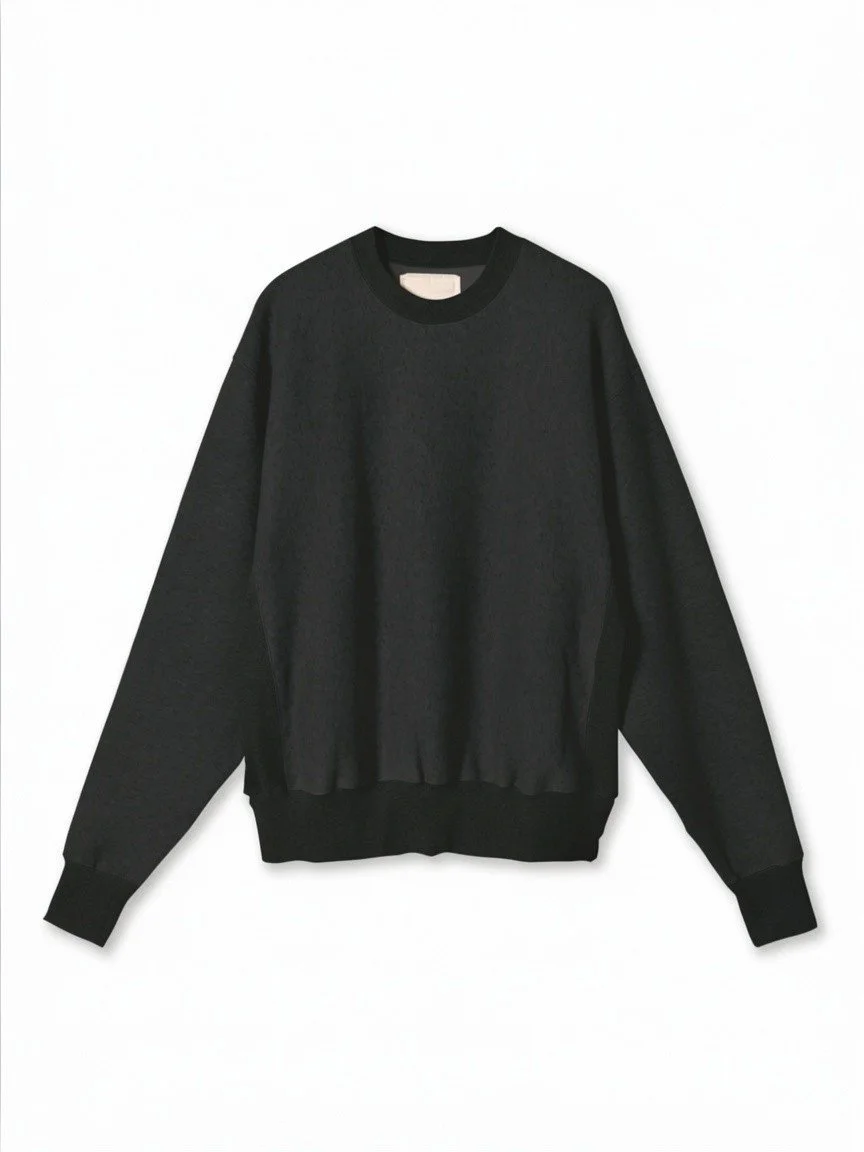 Cotton Tencel Brushed Fleece, LS Crew Sweat Shirts, #112975, BLACK