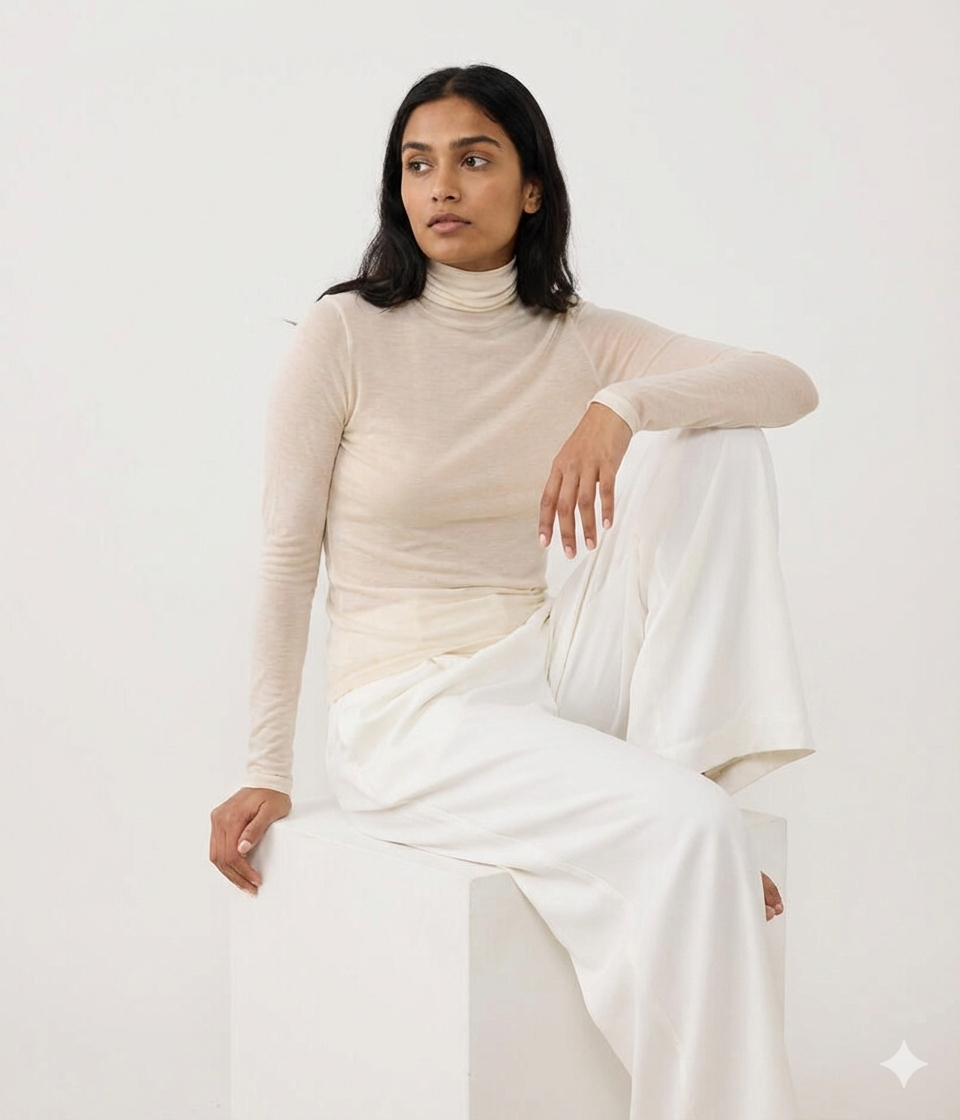 CASHMERE SILK JERSEY, 86%tencel 5%silk 4%cashmere, #842-871, LS TURTLE, WHITE