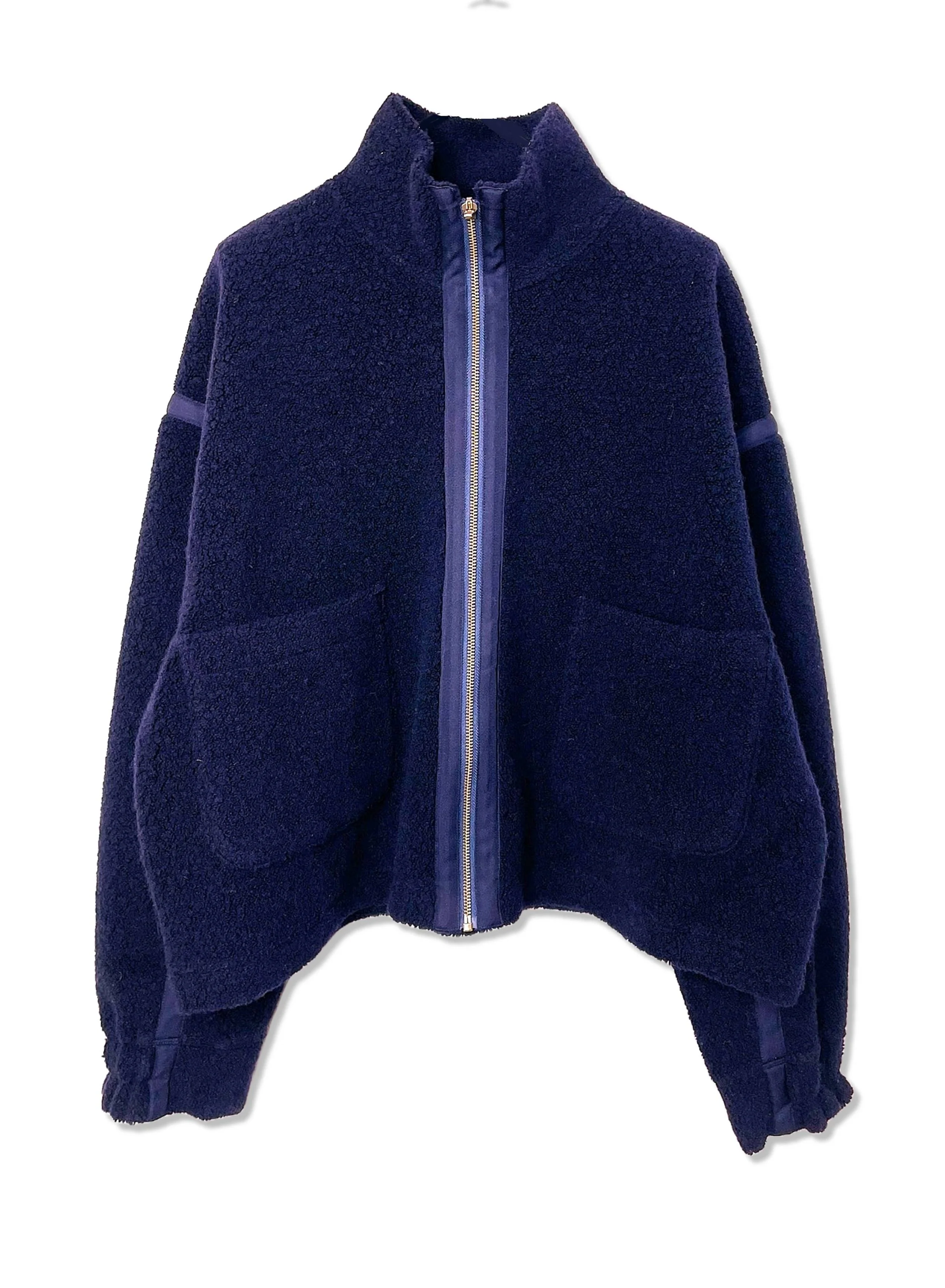WOOL BOA FLEECE, WOOL 56% POLYESTER 27% NYLON 15% OTHER2%, JACKET, #852-910, NAVY