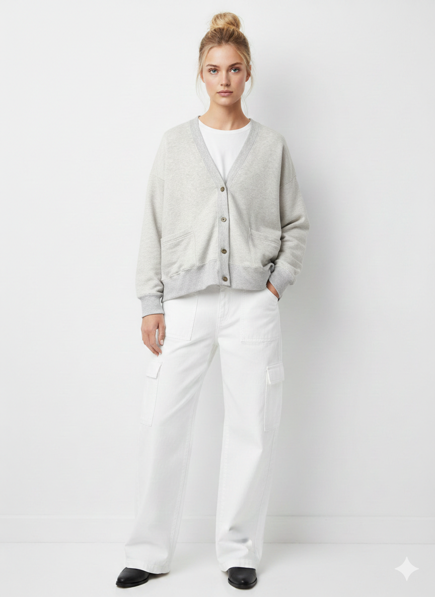 Cotton Tencel Brushed Fleece, LS Cardigan, #822-806, HEATHER GREY, ONE SIZE