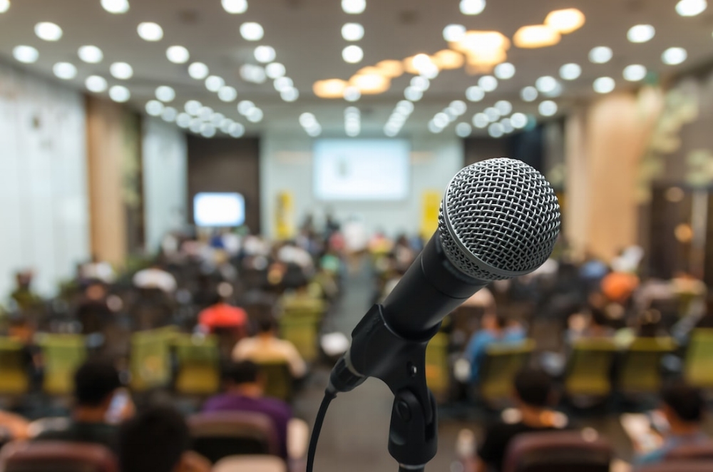 presentation and microphone in meeting room
