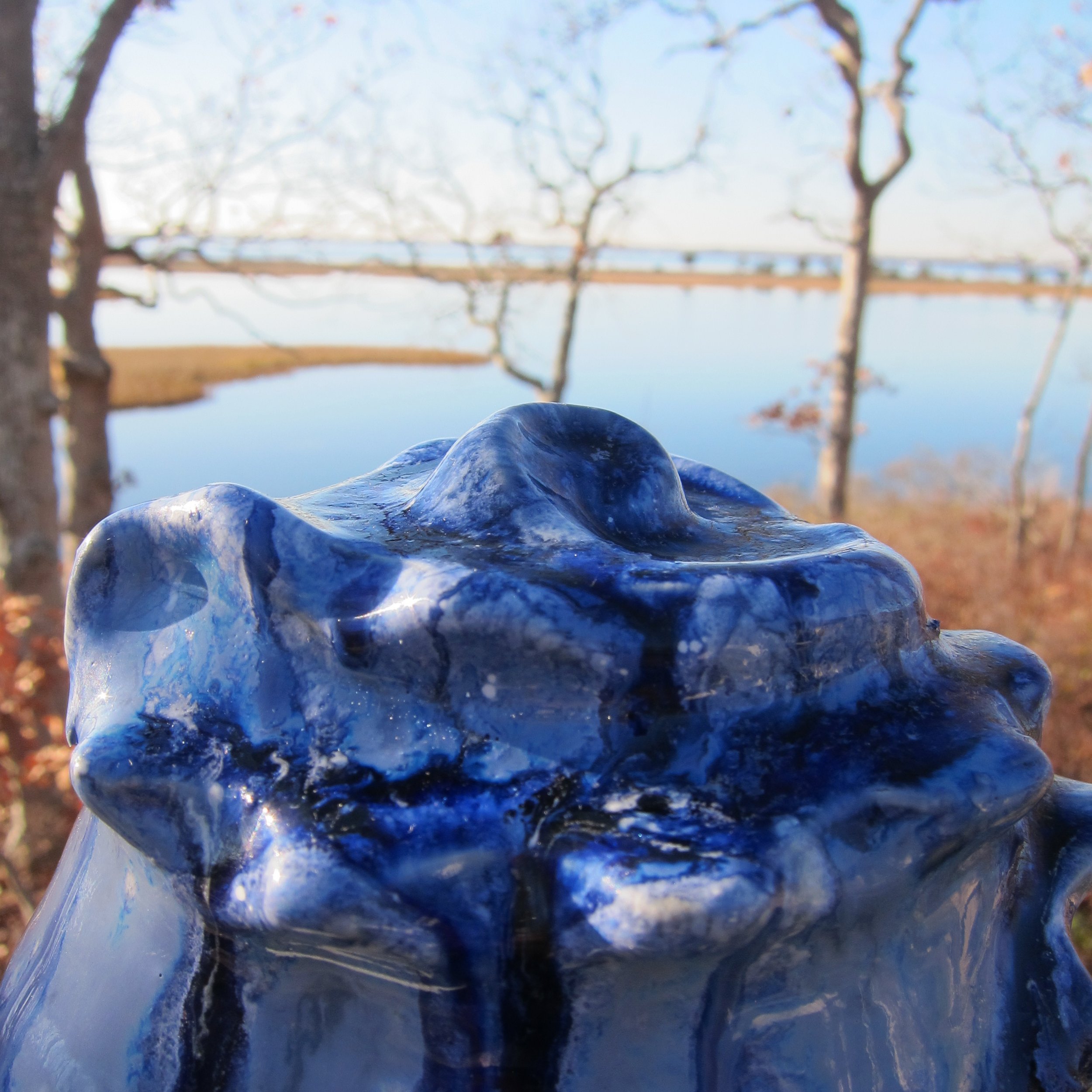 abstract contemporary ceramic sculpture cobalt blue glaze 