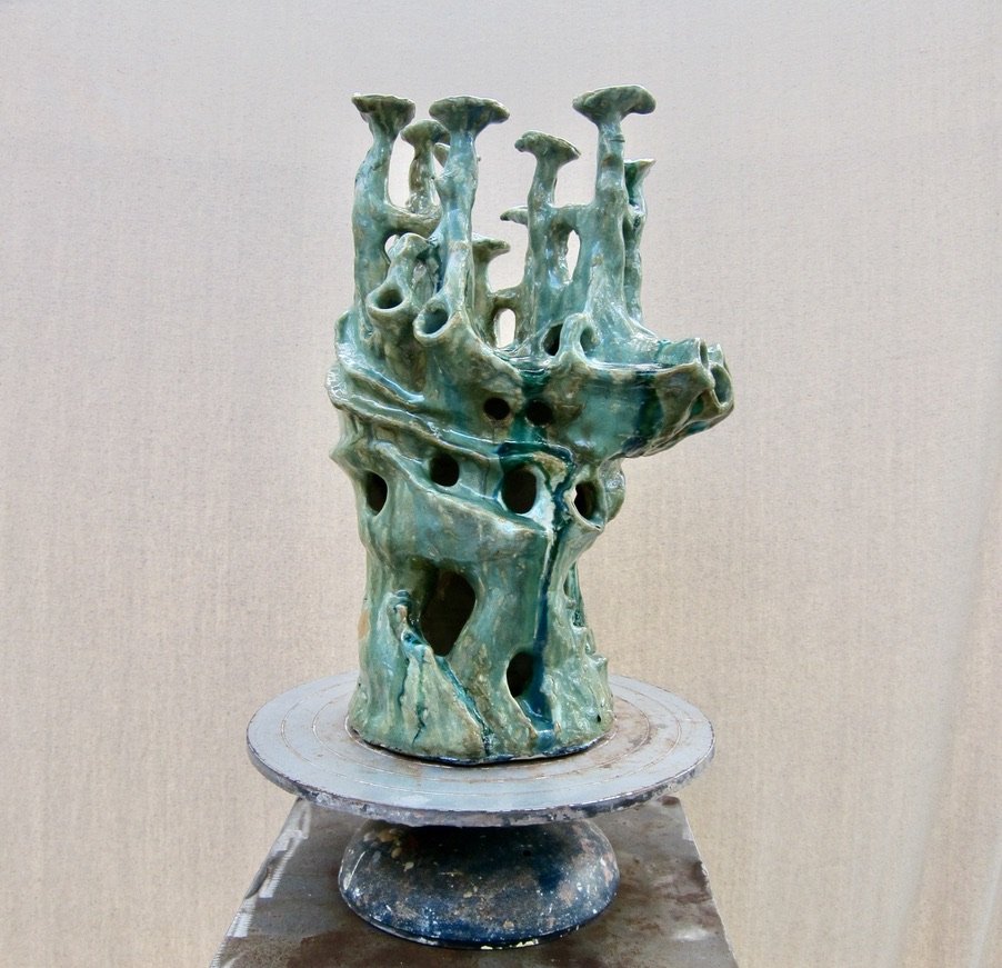 abstract modern ceramic sculpture green 
