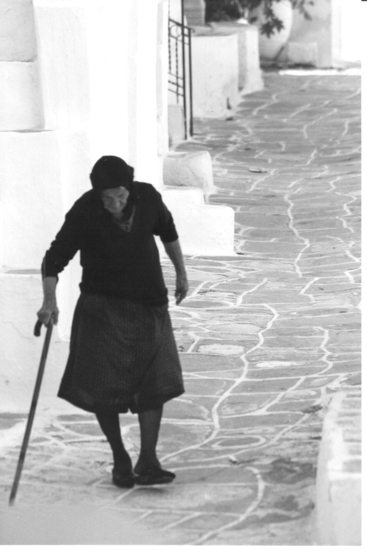 Greek woman with cane