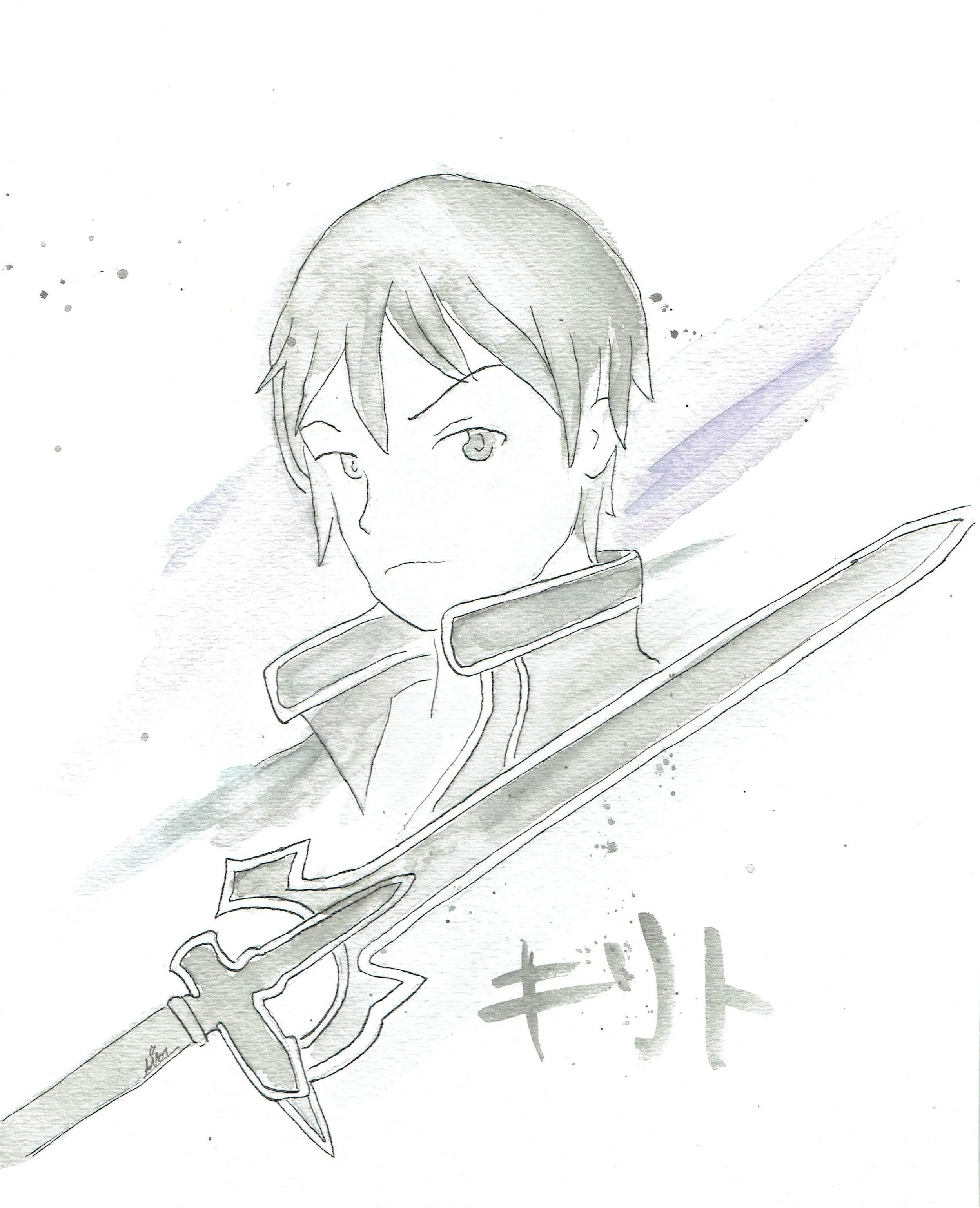 Kirito from Sword Art Online watercolour fanart