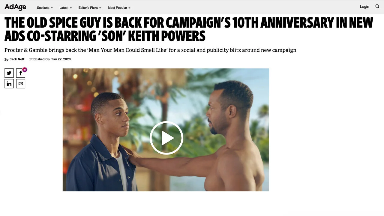 AdAge I Kevin and Wieden+Kennedy team up for Isaiah's 10th Old Spice Anniversary