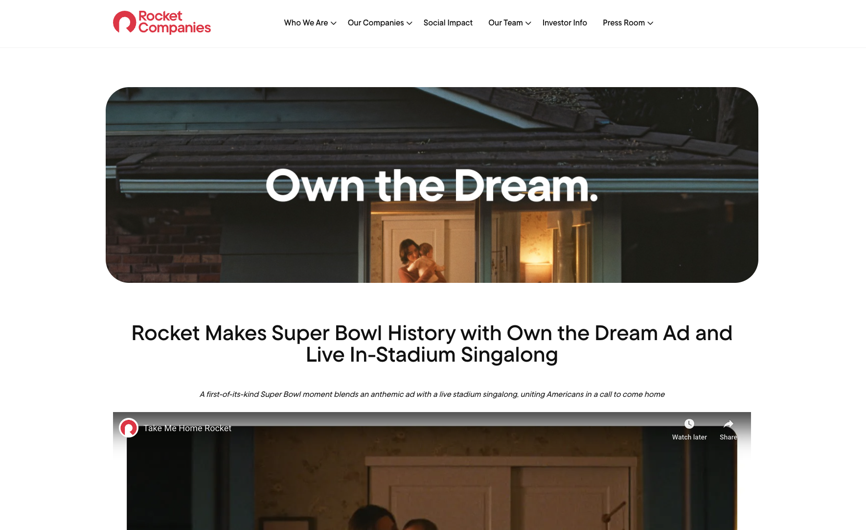 Rocket Companies | Kevin &amp; Rocket make Super Bowl History with own the Dream Ad