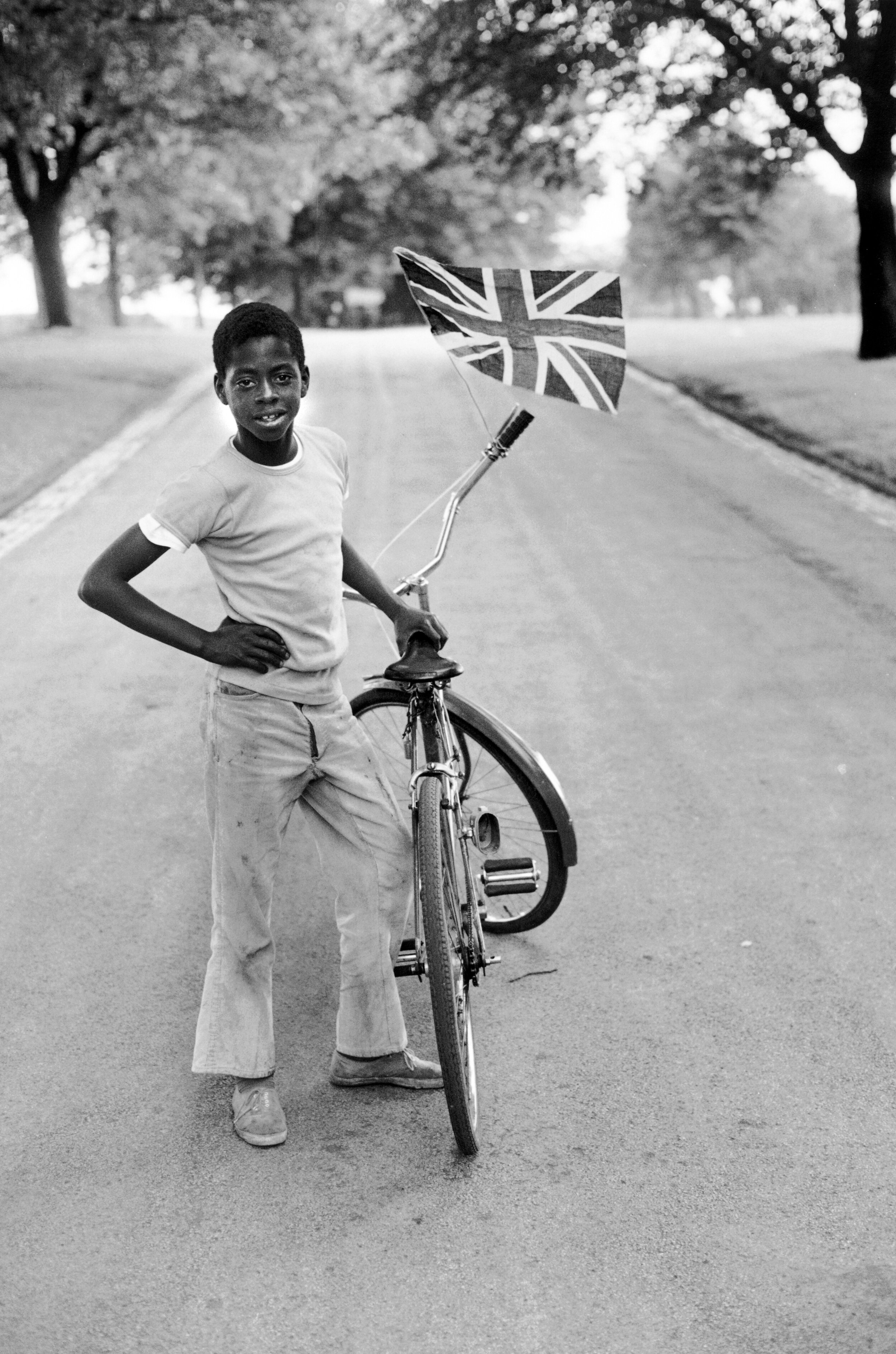 Boy with flag. Wilfred in Handsworth Park. 1970.jpg