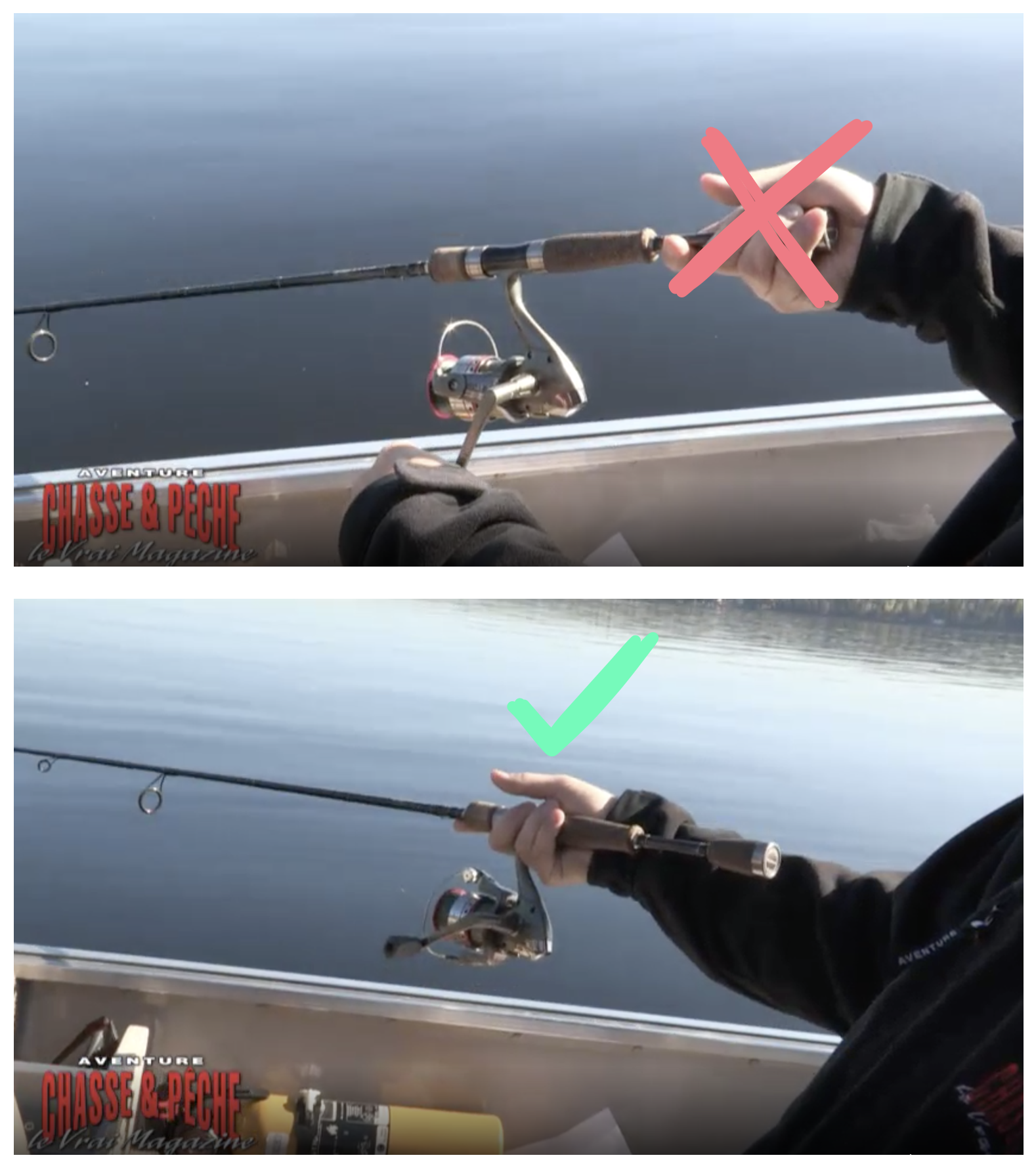 Source : Capsule Comment tenir adéquatement une canne à pêche , par Aventure Chasse & Pêche.
